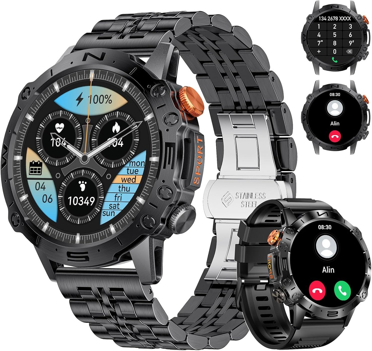 LIGE Smart Watch for Men with Bluetooth Call/Dial, 1.43″ AMOLED Always-on Display Fitness Tracker Pedometer Heart Rate Sleep SpO2 Blood Pressure Monitor, IP68 Waterproof iOS Android Smartwatch