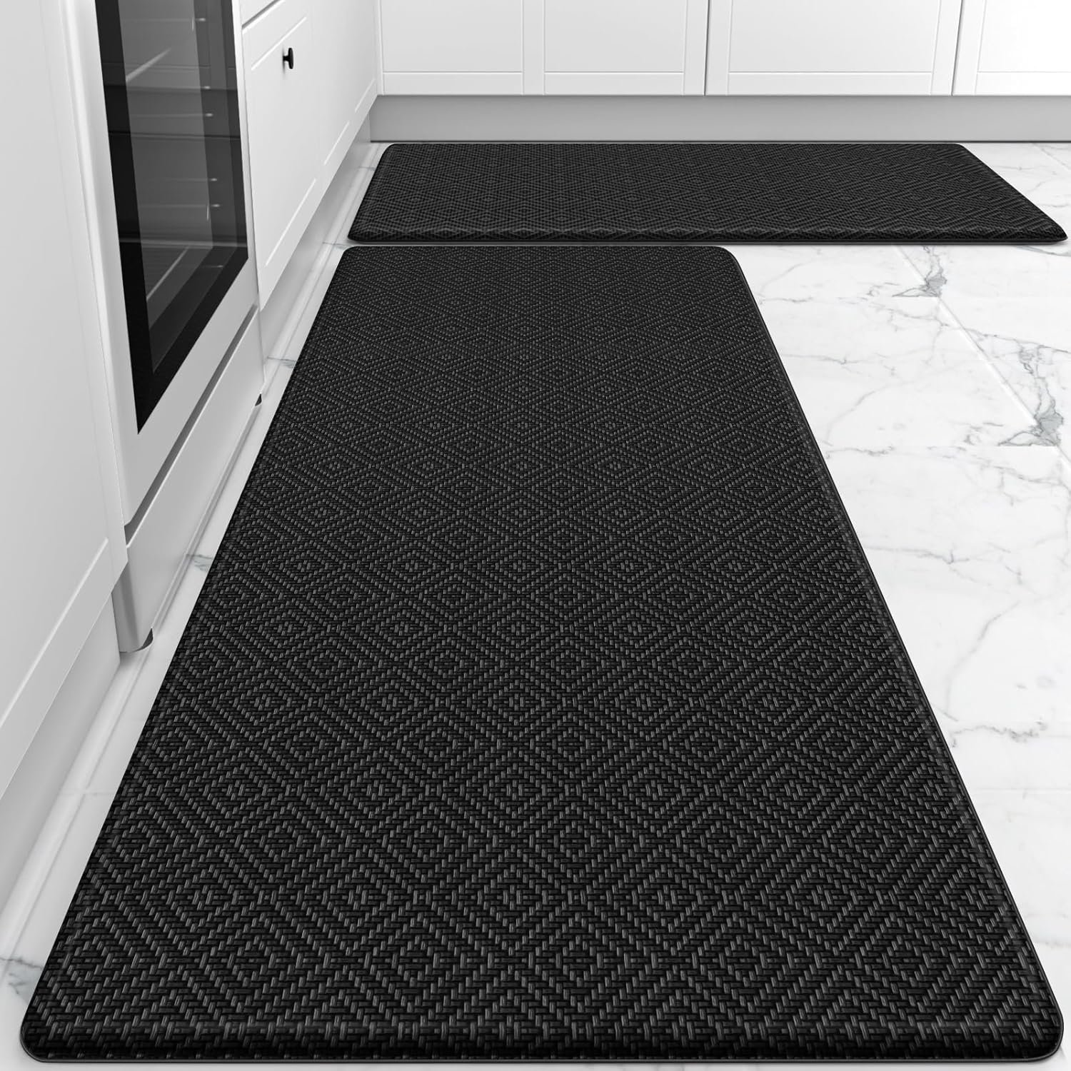 Mattitude Kitchen Mat 2PCS Kitchen Rugs Cushioned Anti-Fatigue Rug Waterproof Standing Desk Mat Kitchen Mats for Floor Kitchen Rug Set for Kitchen, Sink, Office 17.3″×30″+17.3″×47″ Black
