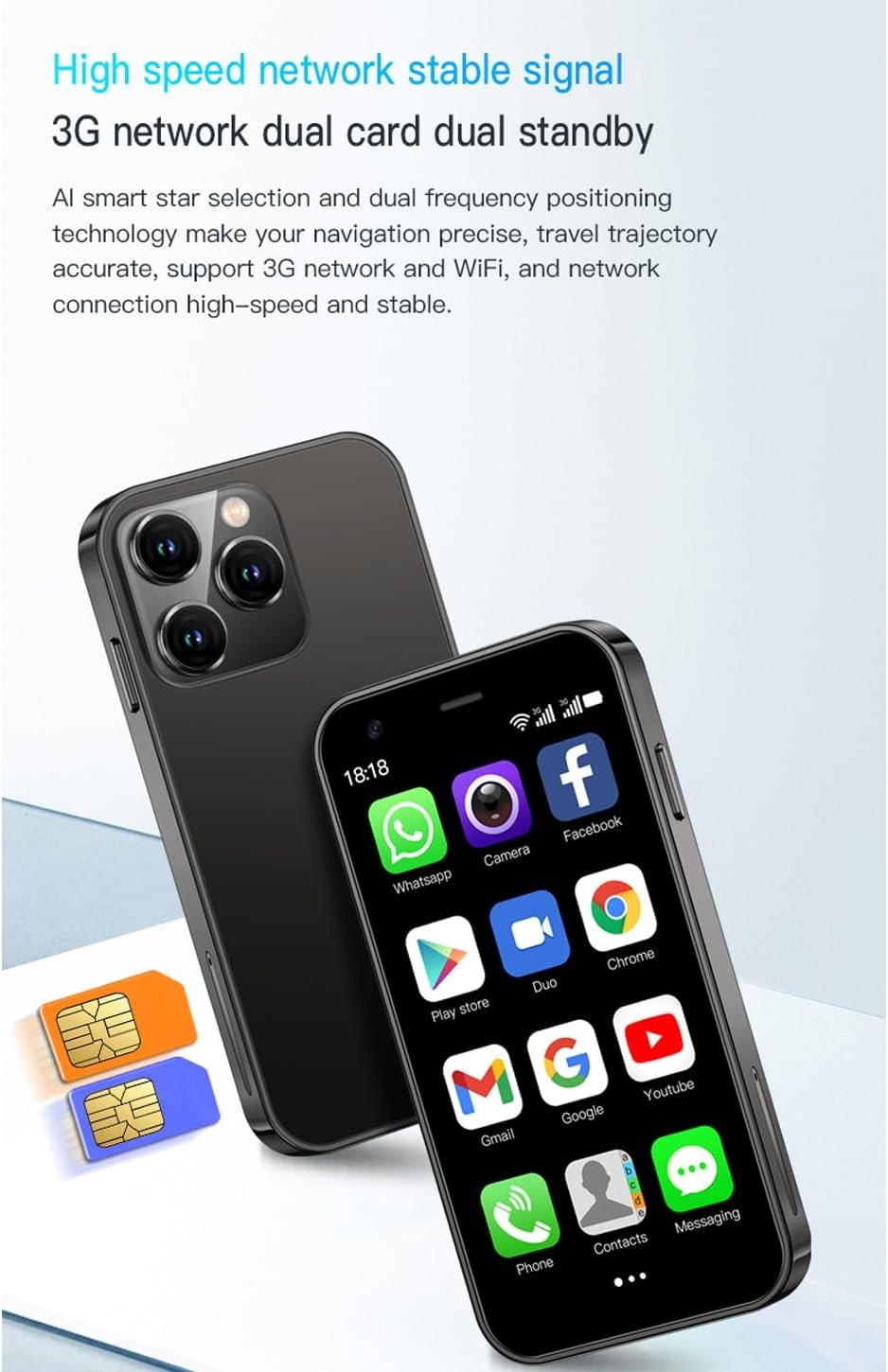 Mini Smartphone, Child Phone The World’s Smallest Cell Phone 3.0 Inch Android Small Phone Quad Core 2G+16G 5.0MP Dual SIM High Definition Mini Phones Unlocked 3G Mobile Phone (Lilac)