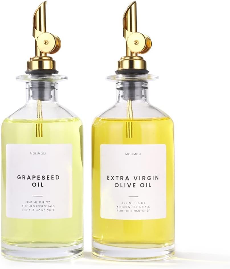 Molimoli – Premium Olive Oil Dispenser Bottles for Kitchen with Pourer – Oil and Vinegar Dispenser Set, Glass Oil Dispenser for Kitchen, Dispenser Bottle of 350ml – Set of 2