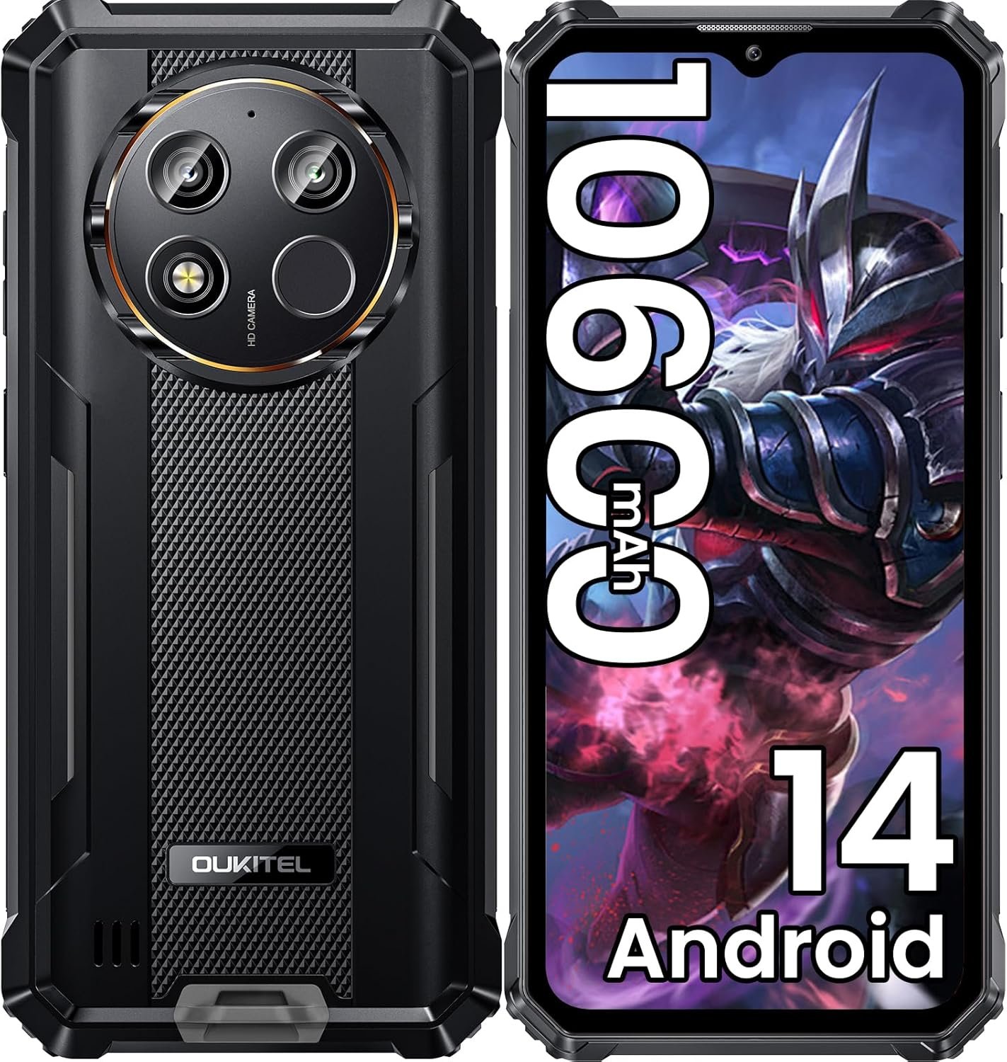 OUKITEL WP28E Rugged Phone Unlocked, 10600mAh Battery Cell Phone, 6.52″ Screen Smartphone, 64GB ROM/TF 1TB, 13MP Camera, 4G Dual SIM Android 14 Phone,IP68/IP69K Waterproof Phone, NFC/OTG/GPS/T-Mobile