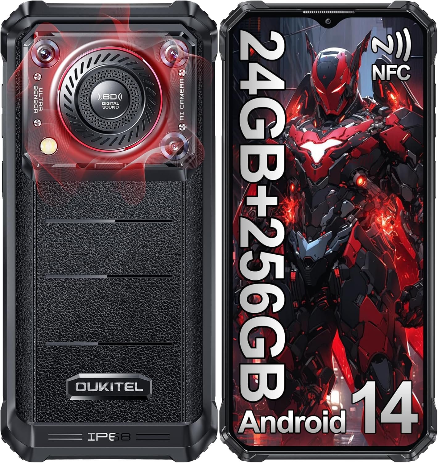 OUKITEL WP36 Pro Rugged Phone Unlocked- 24GB+256GB Cell Phone, 10600mAh Battery, 6.52″ Display Smartphone, 13MP Camera, 128dB Loud Speaker, 4G Dual SIM Android 14 Phones, IP68/69K/NFC/OTG/GPS/T-Mobile