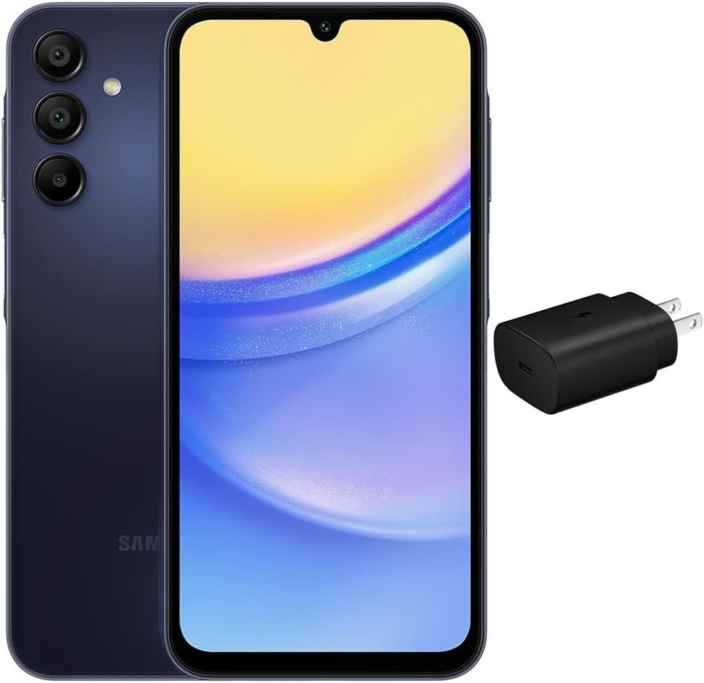 SAMSUNG Galaxy A15 5G Dual SIM (128GB, 2024) 6.5″ 90Hz AMOLED, 50MP Camera (Fully Unlocked International Model for AT&T, T-Mobile, Verizon, Global 4G) A156M/DSN (w/ 25W Super Fast Charger, Black)