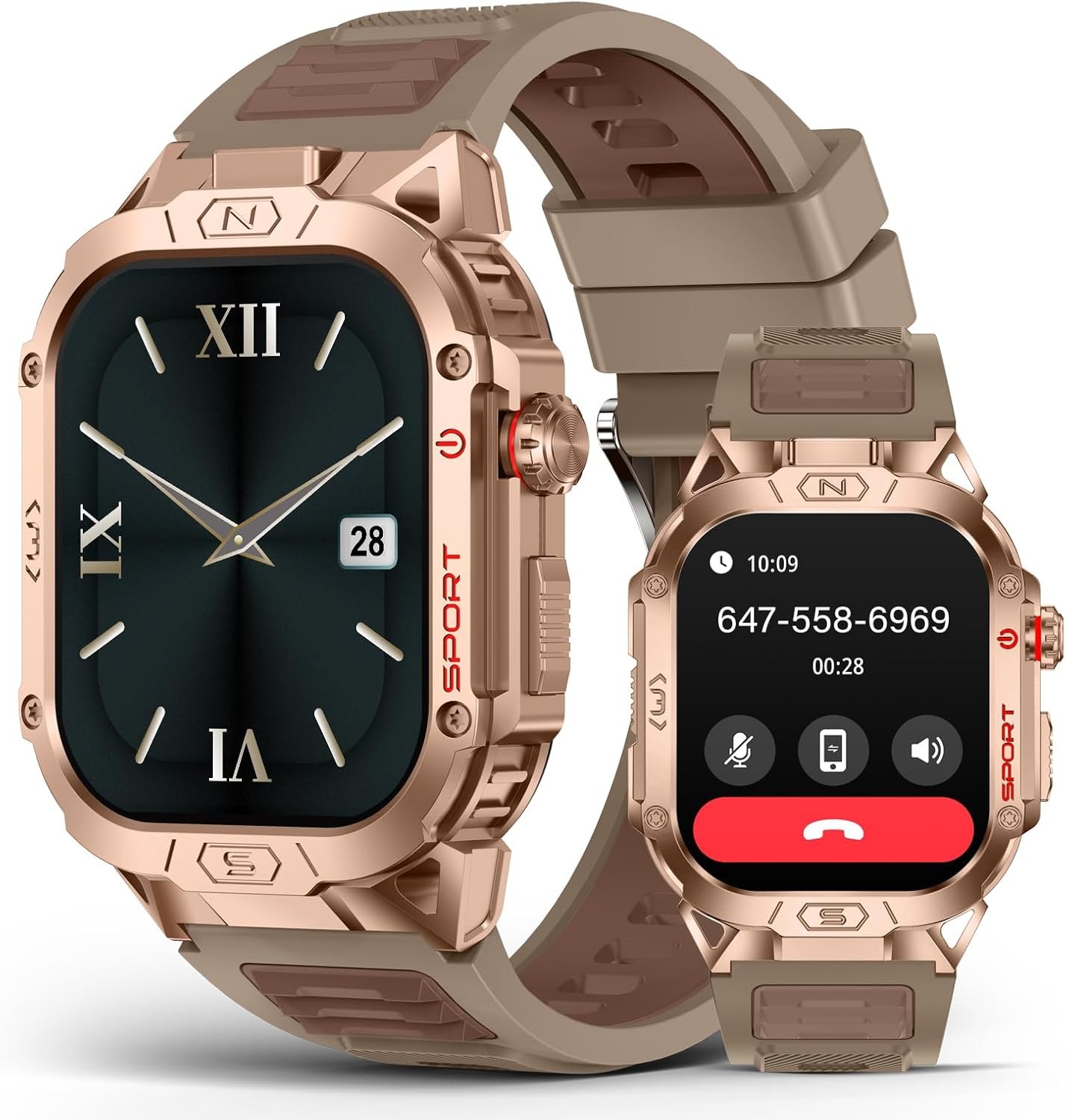 SOUYIE Military Grade Smart Watches for Men LED flashlight, Blood Pressure/Heart Rate/SpO2/Sleep, 500mAh Large capacity battery, Waterproof Rugged Fitness Tracker Compatible with Android and iOS Phone