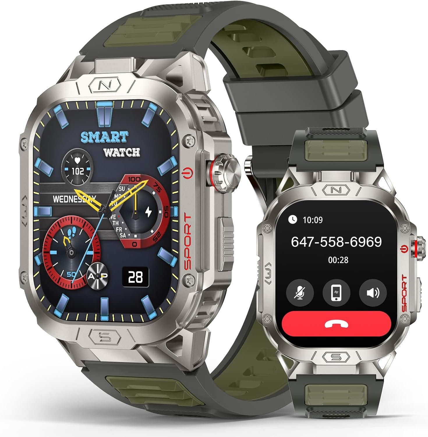 SOUYIE Smart Watch for Men with LED Flashlight, 2.02″ HD Display Rugged Outdoor Sport Smartwatch with Compass/Altimeter/Barometer, Waterproof Fitness Tracker, Heart Rate Sleep Monitor for iOS Android