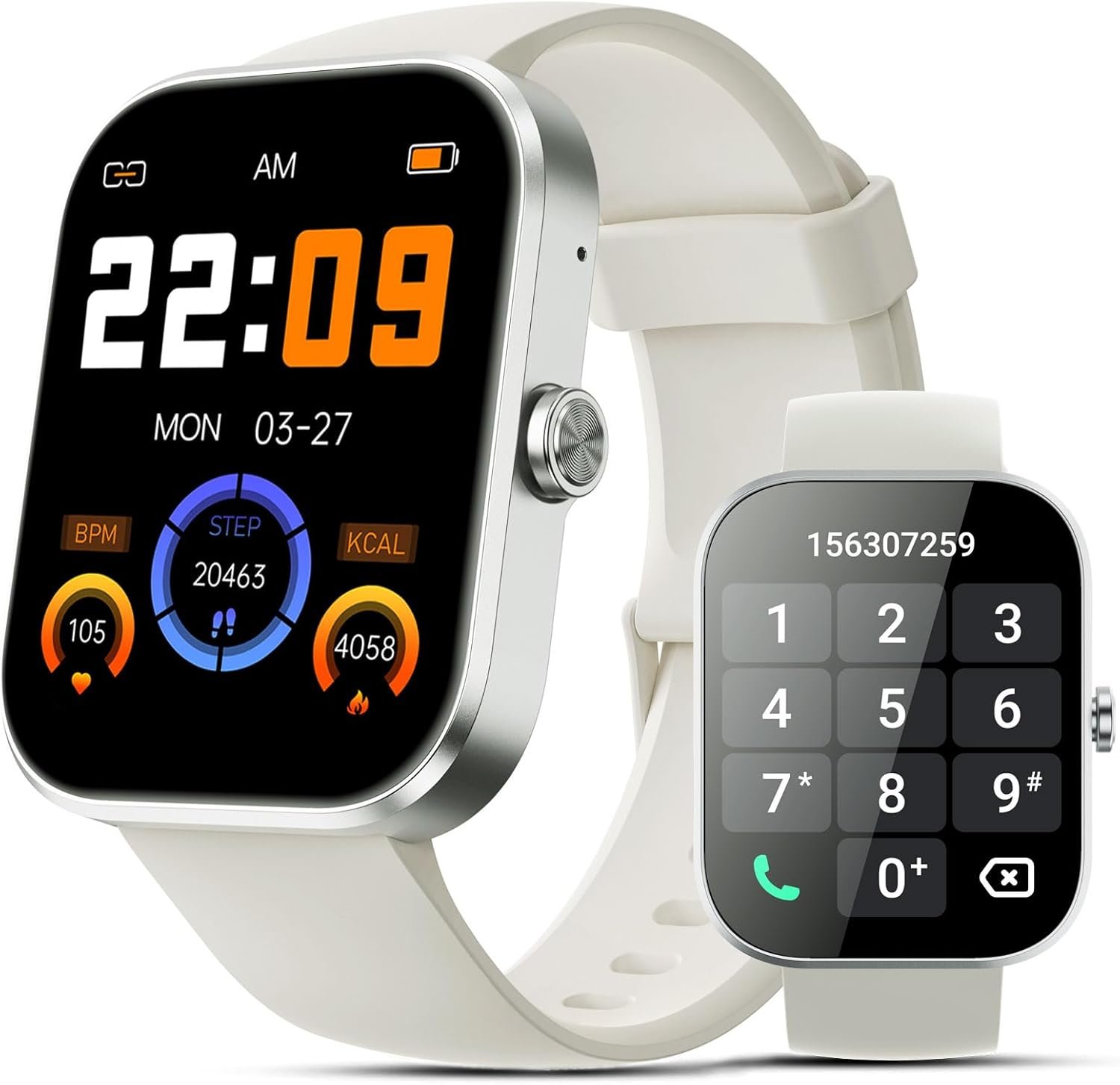 Smart Watch 1.91″ HD Smartwatches Men Women, Fitness Tracker Bluetooth Call, 112+ Sports, IP68 Waterproof, Heart Rate Sleep Monitor Pedometer Calories Alarm Clock, for iOS Android, Cream