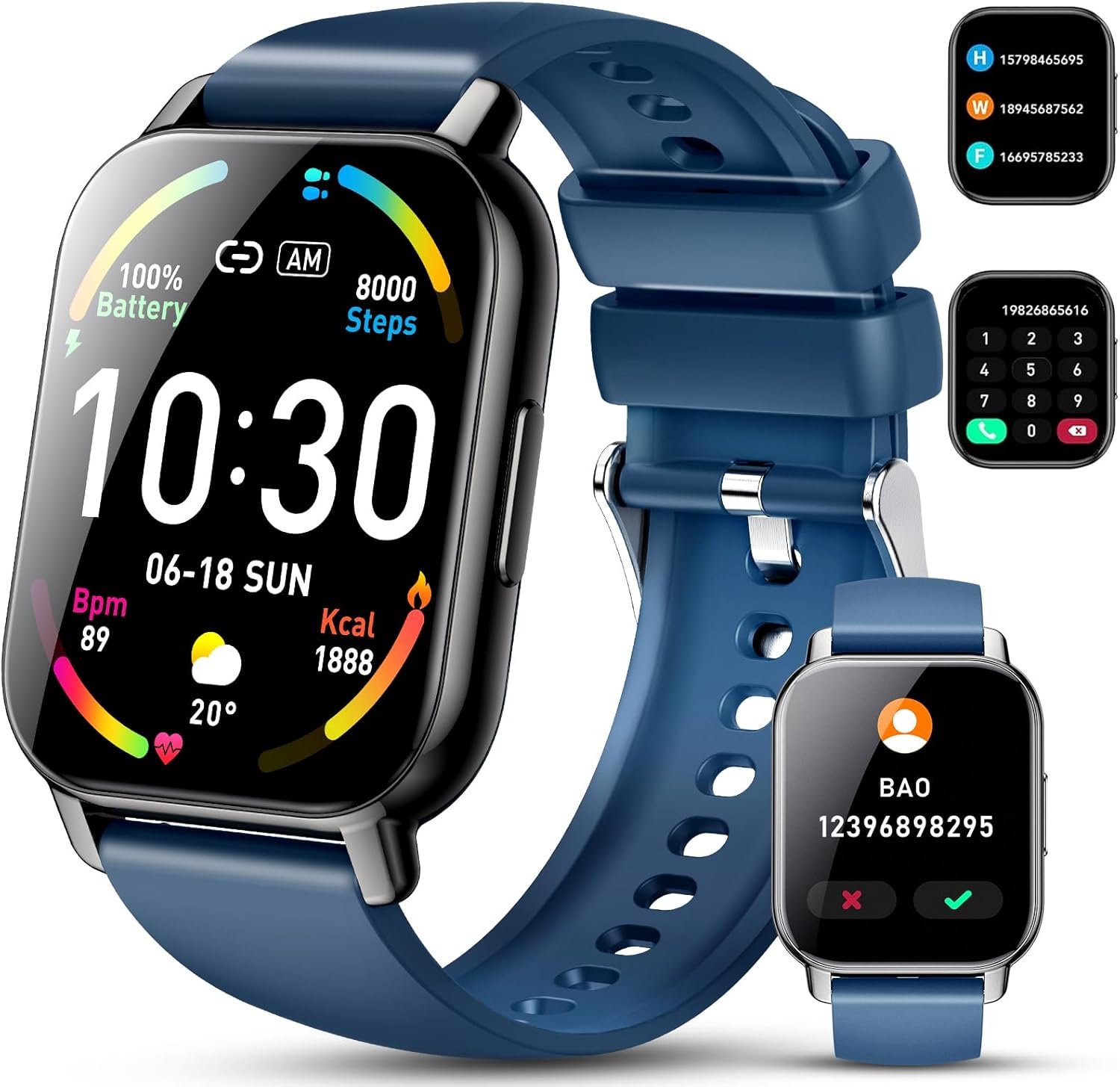 Smart Watch (Answer/Make Calls), 1.85″ Smartwatch for Men Women IP68 Waterproof, 112 Sport Modes, Fitness Activity Tracker, Heart Rate Monitor Sleep Step Counter, Smart Watches for Android iPhone Blue