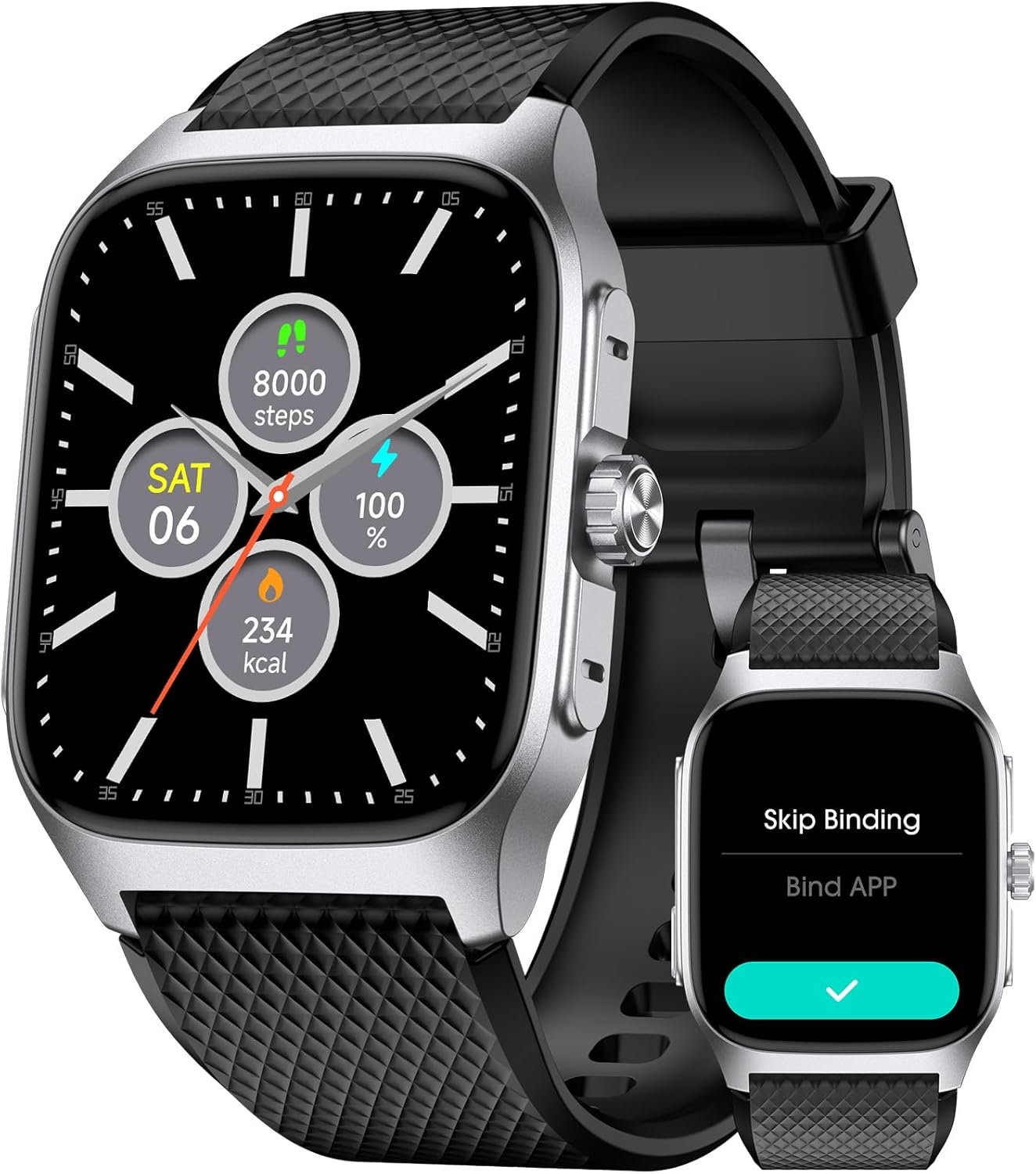 Smart Watch Classic Style for Men, Metal Watch, 14 Days Battery Heart Rate Step Tracker No App/Phone Required, 10 Meters Waterproof, Bluetooth Call(Answer/Dial Calls), 1.85” AMOLED Display