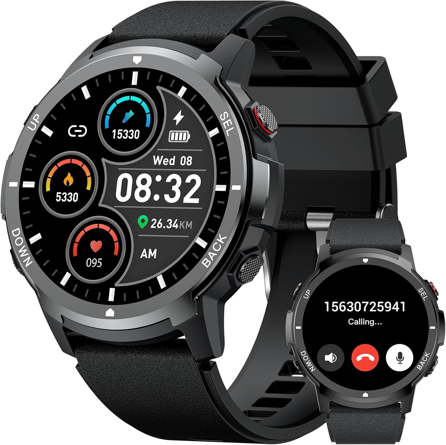Smart Watch(Make/Answer Calls), 1.43” Military Smart Watches for Men, Fitness Tracker with 110+ Sport Modes, IP68 Waterproof, Heart Rate/Blood Oxygen Monitor, Sleep Tracker for Android iPhone