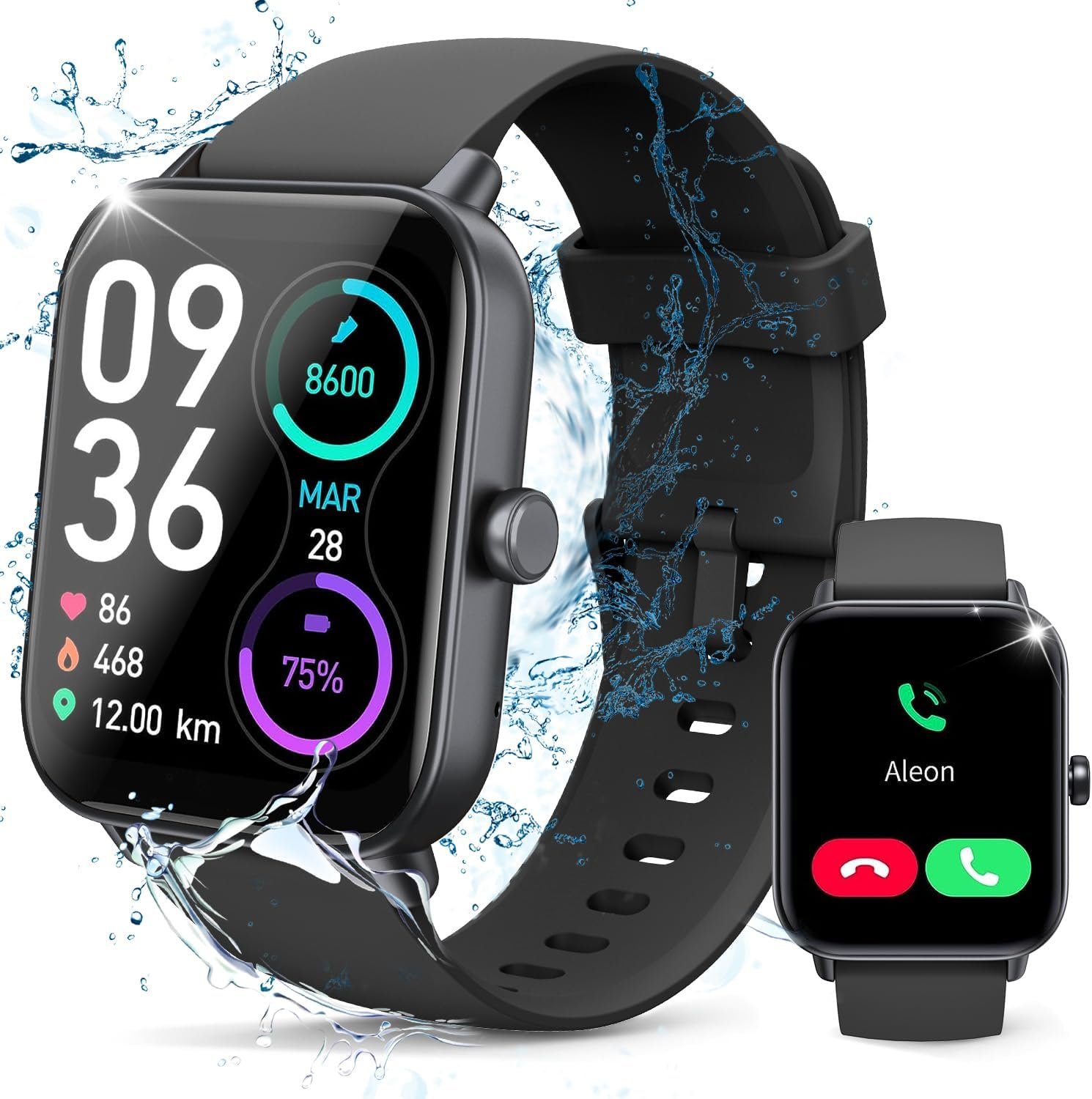 Smart Watches for Men/Women,1.8” Alexa Built-in Fitness Tracker Watch with Bluetooth Calls, IP68 Waterproof, Heart Rate/Sleep/SpO2/Stress Monitor, 100+ Sport Modes for Android & iPhone