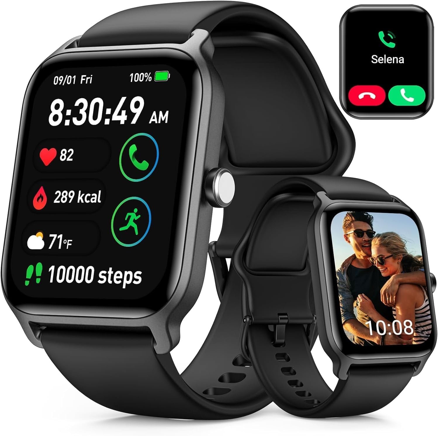 Smart Watches for Women and Men, iOS Android Phones Compatible, Waterproof Fitness Tracker Smart Watch with Call, Alexa, Heart Rate/Spo2 Monitoring, Sleep Tracking, Gifts Ideas, 1.8 Inches (Black)