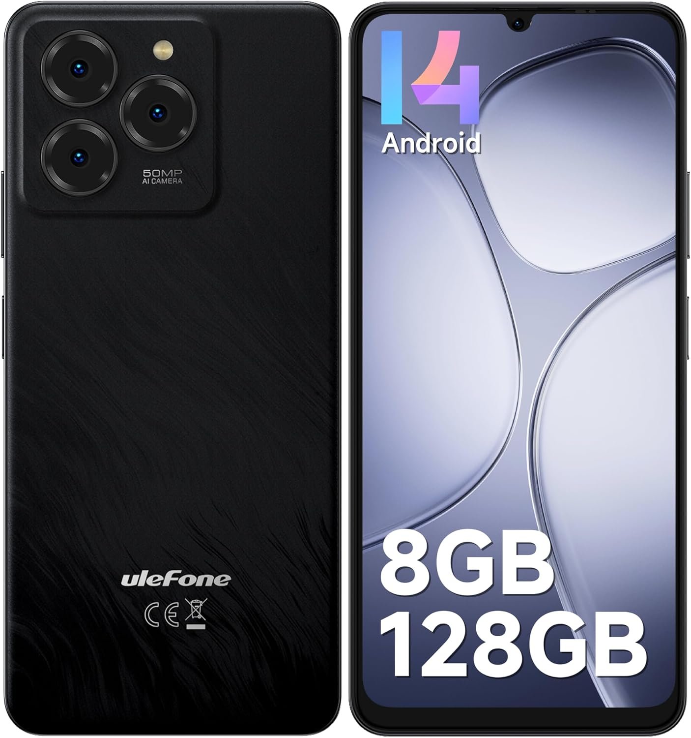 Ulefone Note 20 Pro Unlocked Phones, 6.75 inch 90Hz, Octa Core 8GB+128GB/1TB Expansion Android 14, 50MP Triple Camera, 6000mAh(18W), 4G Dual SIM Smartphone, Fingerprint/Face ID, Widevine L1, Black
