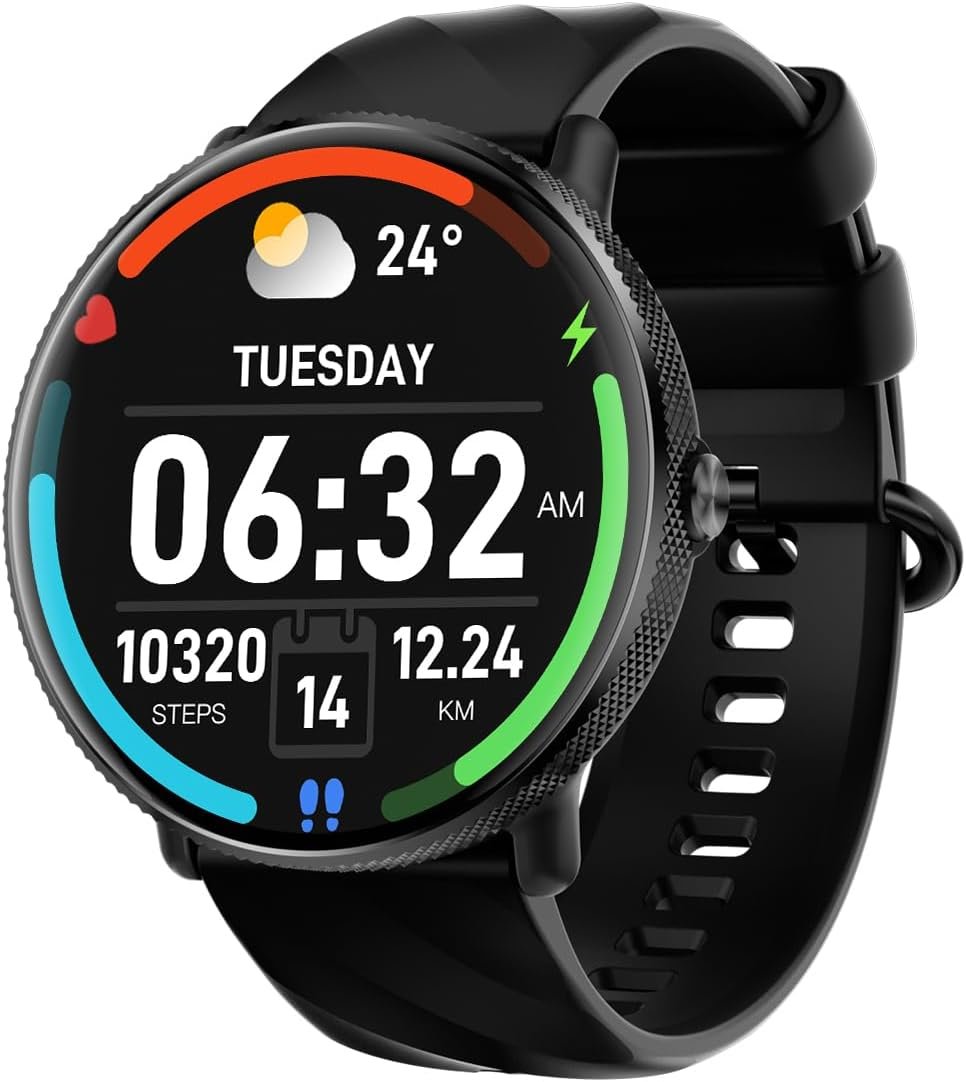 Wapik Smart Watch for Men Women AMOLED Display(Answer/Make Calls),Fitness & Health Tracker with Heart Rate,Sp02,Sleep Monitor,IP68 Waterproof Smartwatch for iPhone Android Black