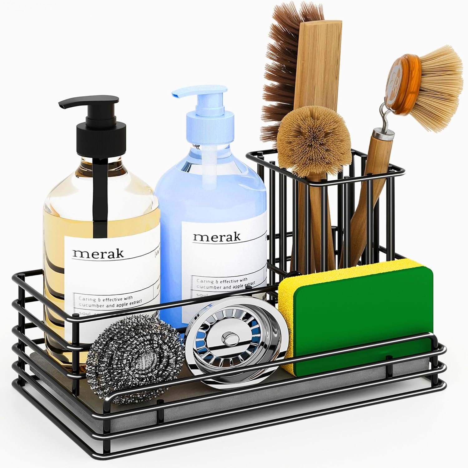 Yofidra Kitchen Sink Caddy: Sink Sponge with Instant Drying Stone, Metal Stainless Steel Dish Sponge Holder Basket for Sponges, Scrubbers, Soap, 9.5″ X 5.5″ X 5.7″ Sink Box Organizer