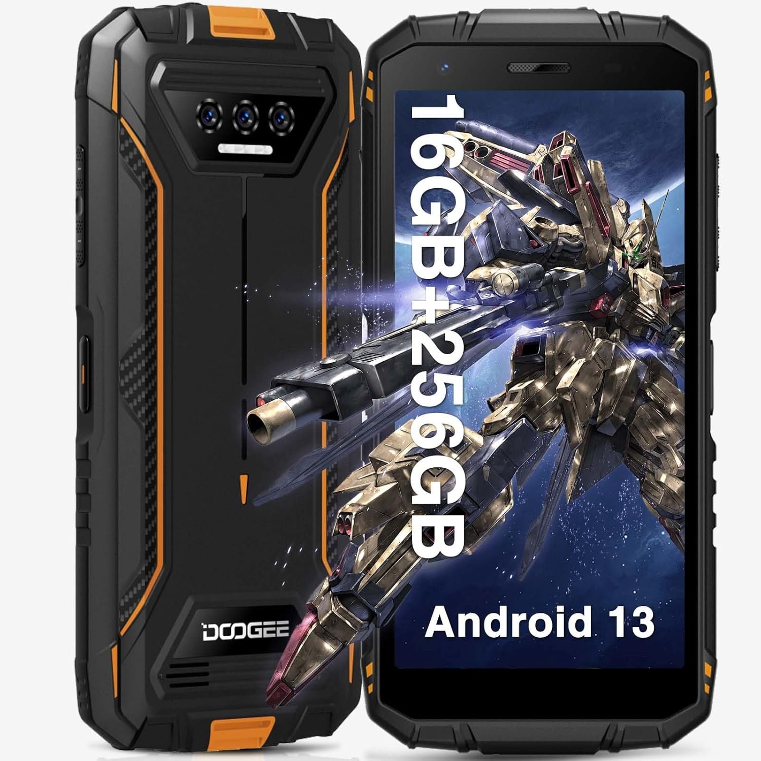 DOOGEE S41 MAX Rugged Smartphones, 16GB + 256GB/1TB Unlock Mobile Phones, Android 13 Rugged Phone, 6300mAh Battery, 5.5″ HD+ Rugged Mobile Cell Phone, IP68/69K/Dual 4G SIM/Face ID/OTG/NFC/GPS, Orange