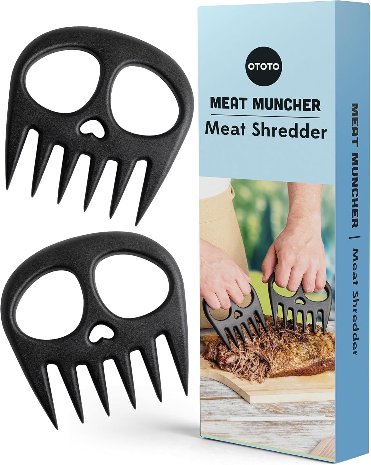 NEW!! OTOTO Meat Muncher Meat Claws – Meat Shredder Claws, BBQ Accessories, Grilling Gifts for Men, Halloween Goth Accessories, Spooky Skull Shredder for Goth Kitchen, Heat Resistant Claws (Black)