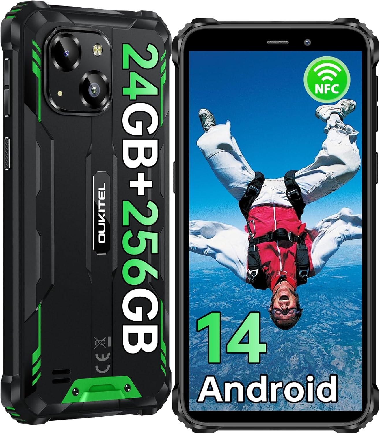 OUKITEL WP32 PRO Rugged Smartphone Unlocked – 24GB RAM+256GB ROM Android 14 Rugged Phone, 6” Display Cellphone, 20MP Camera, 6300mAh Battery IP68/IP69K Waterproof Phone, 4G Dual SIM/NFC/GPS/T-Mobile