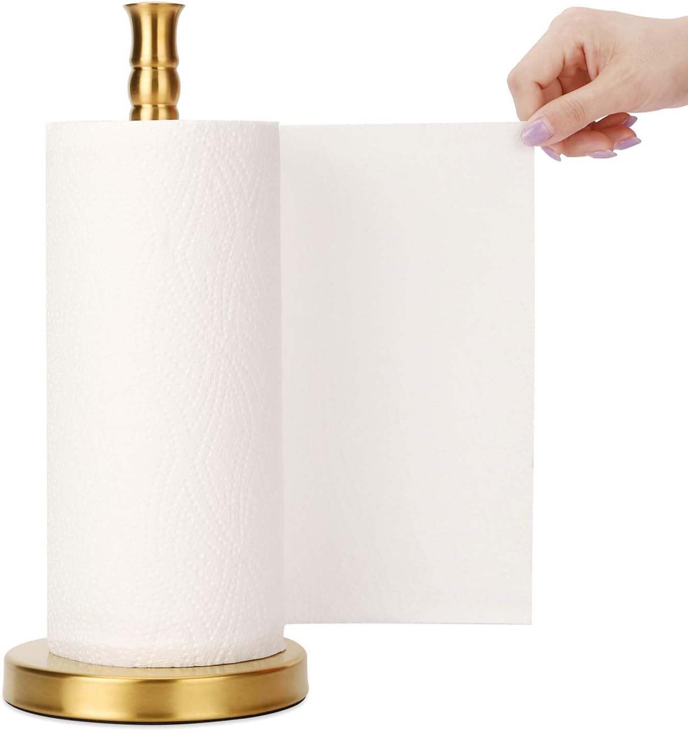 Paper Towel Holder Countertop, Weighted Base for One-Handed Tear, Free Standing Paper Towel Holder Stand, Stainless Steel Paper Towel Dispenser for Kitchen Countertop (Brushed Gold)