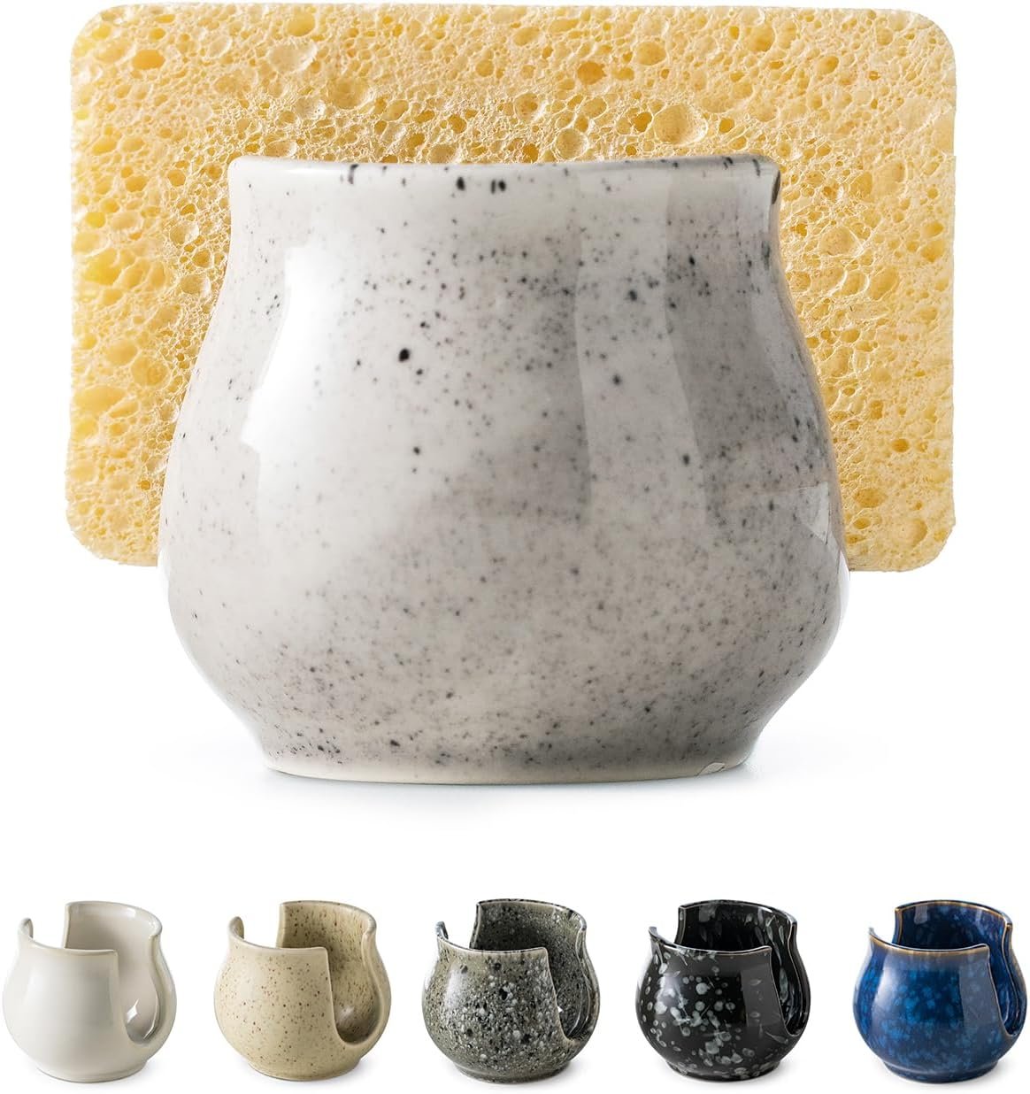 Sponge Holder for Kitchen Sink, Ceramic Dish Sponge Drying Caddy Sponge Rack Kitchen Organizer Cute Kitchen Accessories for Sink Counter, Speckled Glaze