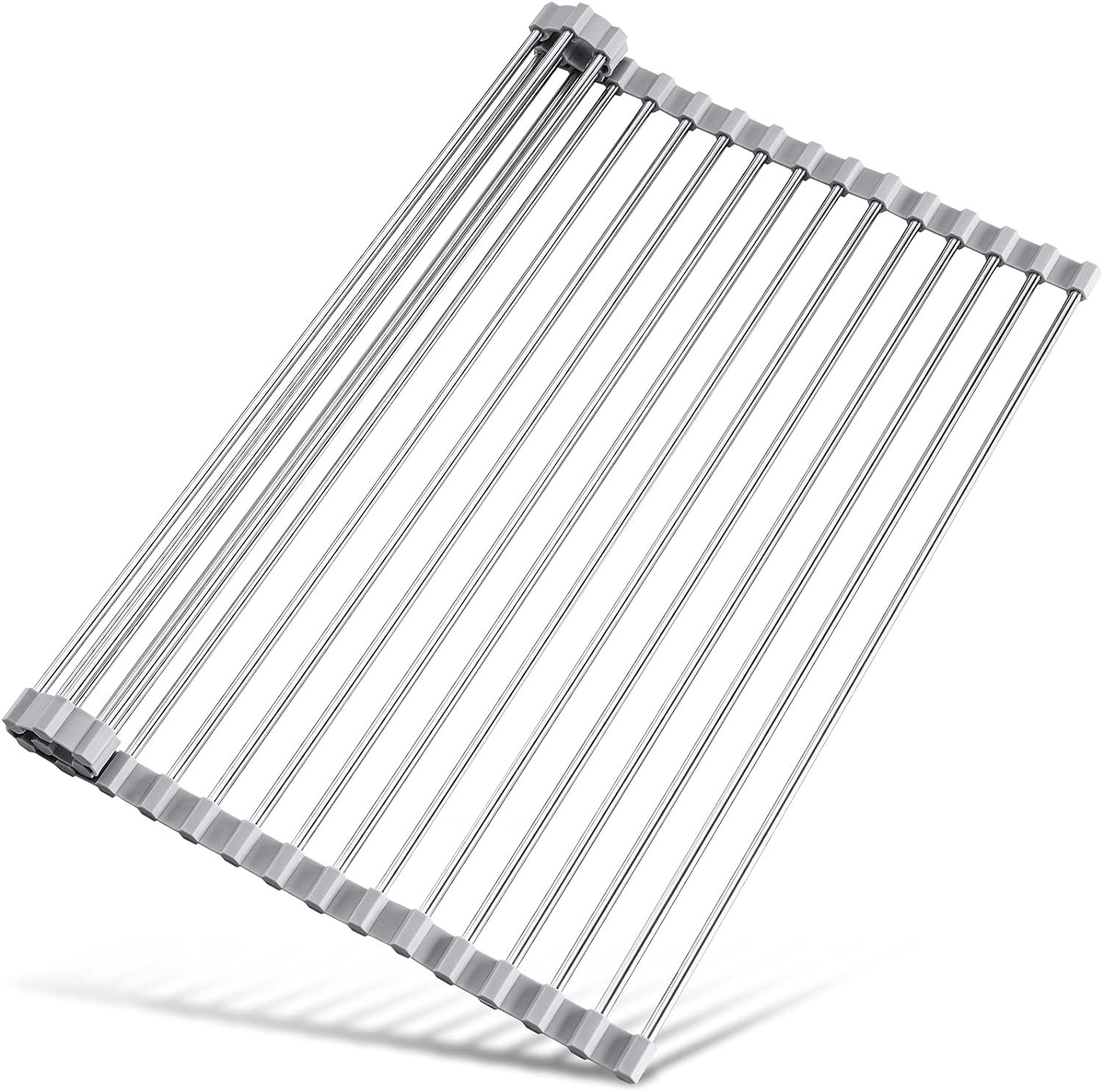 Tomorotec 17.7″ x 12.5″ Roll Up Dish Drying Rack Over Sink Drying Rack Sink Cover Kitchen Sink Accessories Gadget Multipurpose Organizer Foldable Stainless Steel Drainer