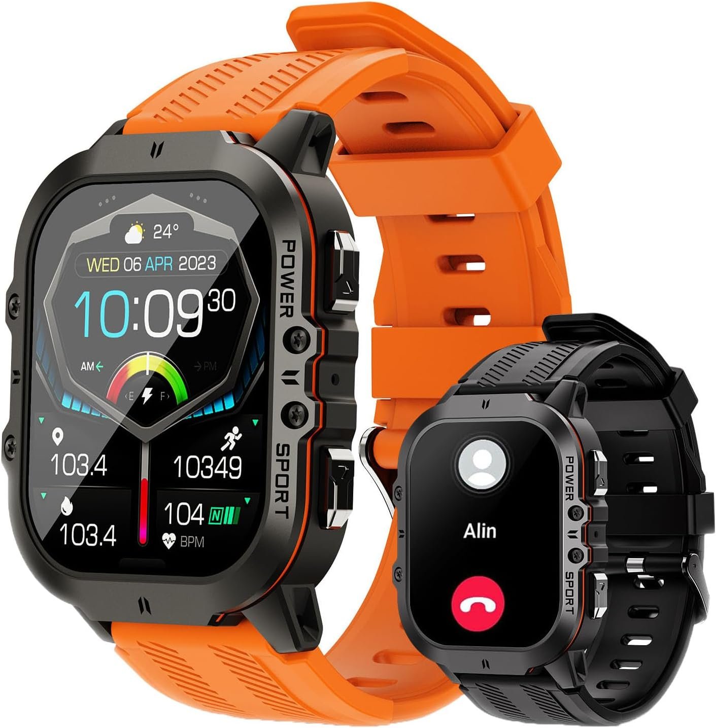 VIRAN Military Smart Watches for Men, 1.96” AMOLED Fitness Tracker Smartwatch with Dual Silicone Bands, IP68 Waterproof Fitness Watch with Heart Rate BP SpO2 Sleep Monitor for iOS Android Phones