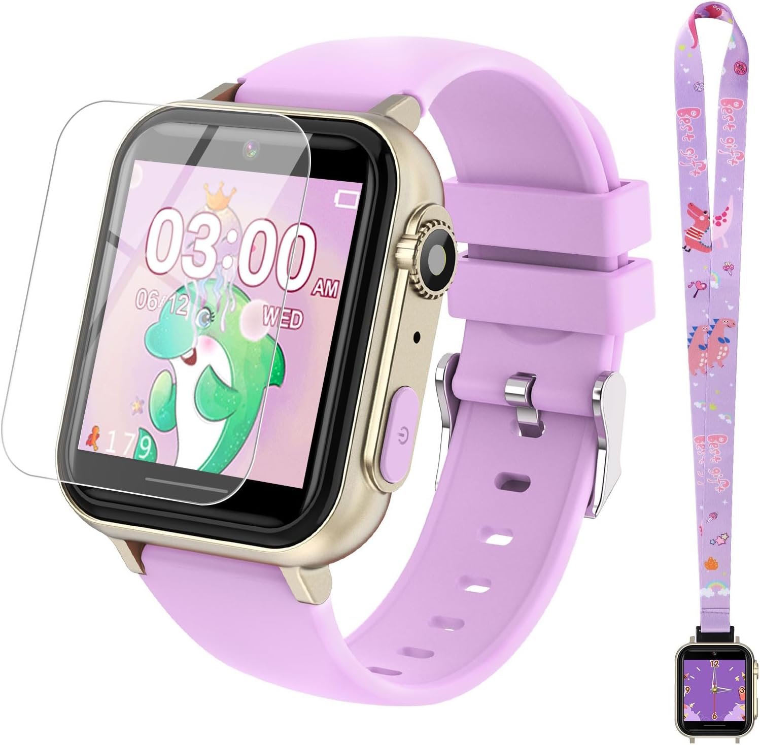 cjc Smart Watch for Kids Gift for Girls Ages 4-12 – Includes Screen Protector, 30+ Games, 140 Learning Cards, HD Touch Screen, Camera, Music, Pedometer – Fun & Educational Birthday Gift Idea (Purple)