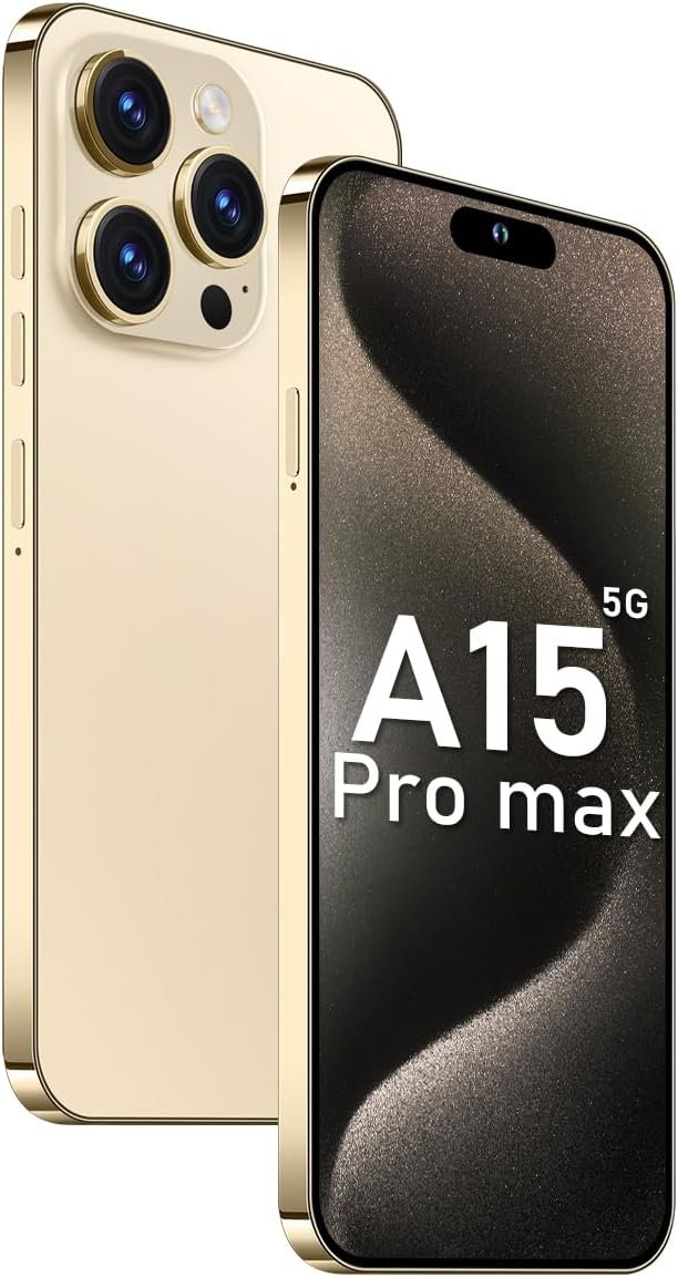 A15 Promax 5G Android Phone 2024 Android 13 Unlocked Cell Phones with 6.8″ FHD Screen Mobile Phones 50MP+24MP 6800 mAh DualSIM Face ID Snapdragon 8cen2(Golden)