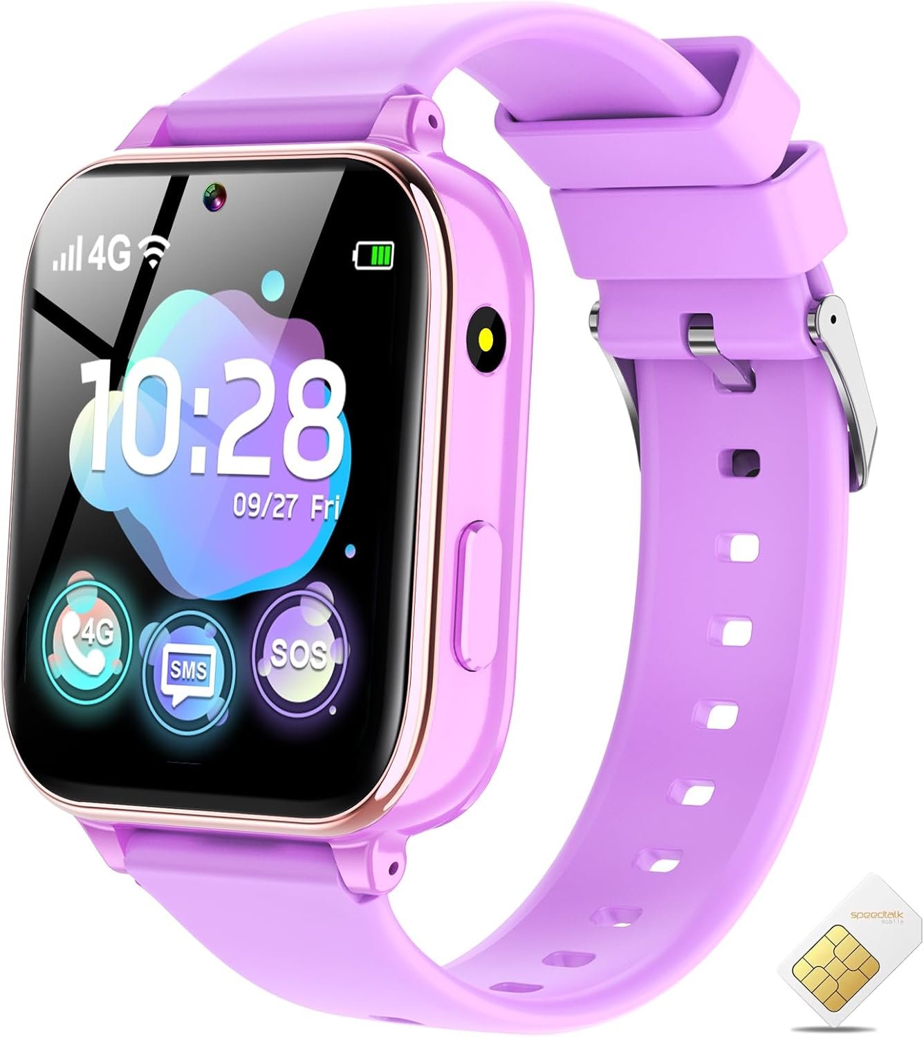 4G Kids Smart Watch for Boys Girls – Kids Phone Smartwatches for Kids 4-12 with SIM Card, Calling Texting Touch Screen WiFi SOS Games Alarm Camera, Children Educational Toys Ages 5 6 7 8 9 10 (Purple)