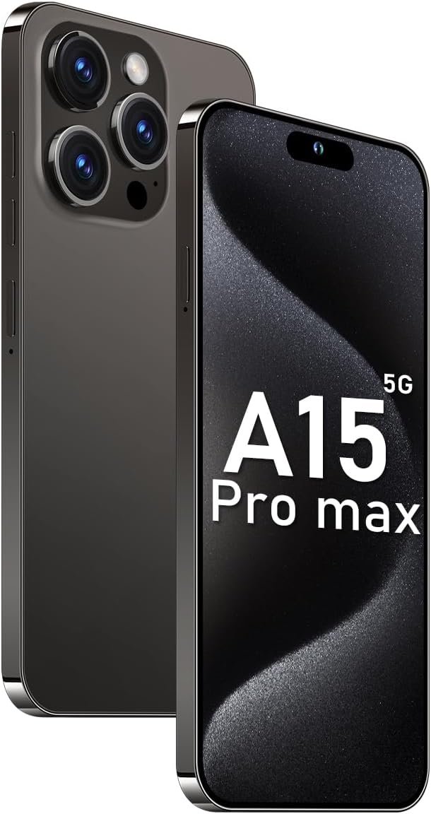 A15 Promax 5G Android Phone 2024 Android 13 Unlocked Cell Phones with 6.8″ FHD Screen Mobile Phones 50MP+24MP 6800 mAh DualSIM Face ID Snapdragon 8cen2(Black)