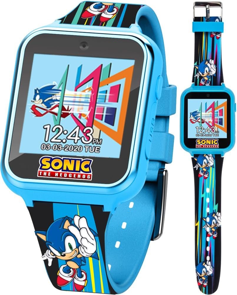 Accutime Kids SEGA Sonic The Hedgehog Blue Educational Touchscreen Smart Watch Toy for Boys, Girls, Toddlers – Selfie Cam, Learning Games, Alarm, Calculator, Pedometer (Model: SNC4141AZ)