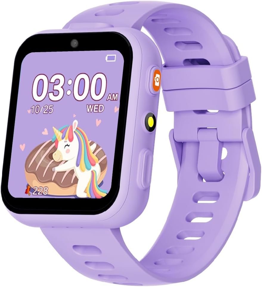 BIGGERFIVE Smart Watch for Kids with Dual Cameras, 30 Puzzle Games, Video & Music Player, Audiobooks, Flashlight, Pedometer, Calculator, Educational Toys Birthday Gifts for Girls Ages 4-10 Lilac