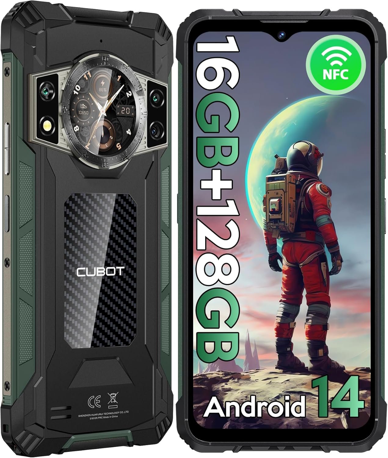 CUBOT KingKong ACE2 Rugged Phone Unlocked, 16GB RAM+128GB ROM/TF 1TB Cell Phone, 6.56” 90Hz+1.32”Dual Screen, 5100mAh Battery Smartphone, 48MP Camera, 4G Dual SIM Android14 Phone, IP68/IP69K/NFC/GPS