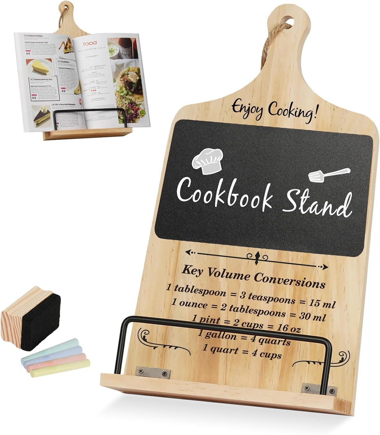Cookbook Stand with Chalkboard Eraser, Christmas Xmas for Women Mom Wife Grandma, Kitchen Birthday Gifts for Woman, Recipe Book Holder Stand, Xmas Stocking Stuffers Present Ideas