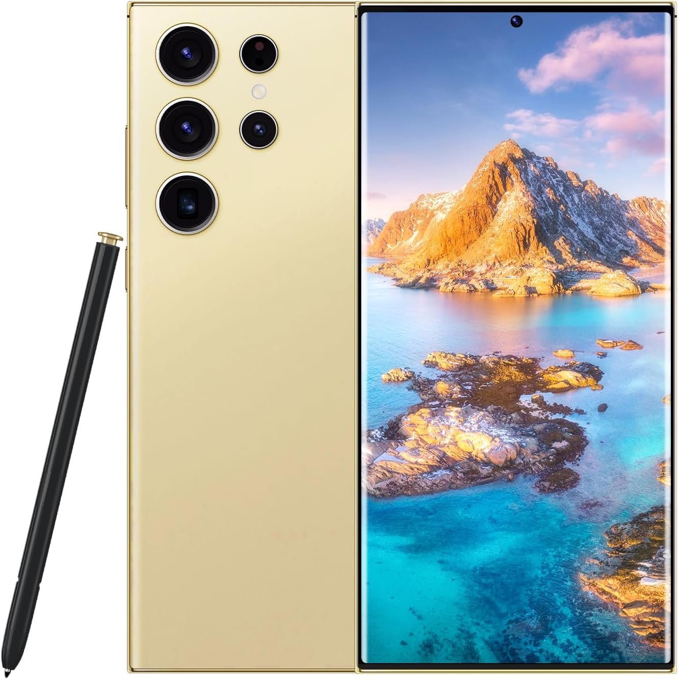 Echoamo S24 Ultra Cell Phone 5G Unlocked Phone,Smartphone with Tool Pen, Android 14.0 Cell Phone 6GB+256GB Dual SIM Dual Standby OTG (Gold)