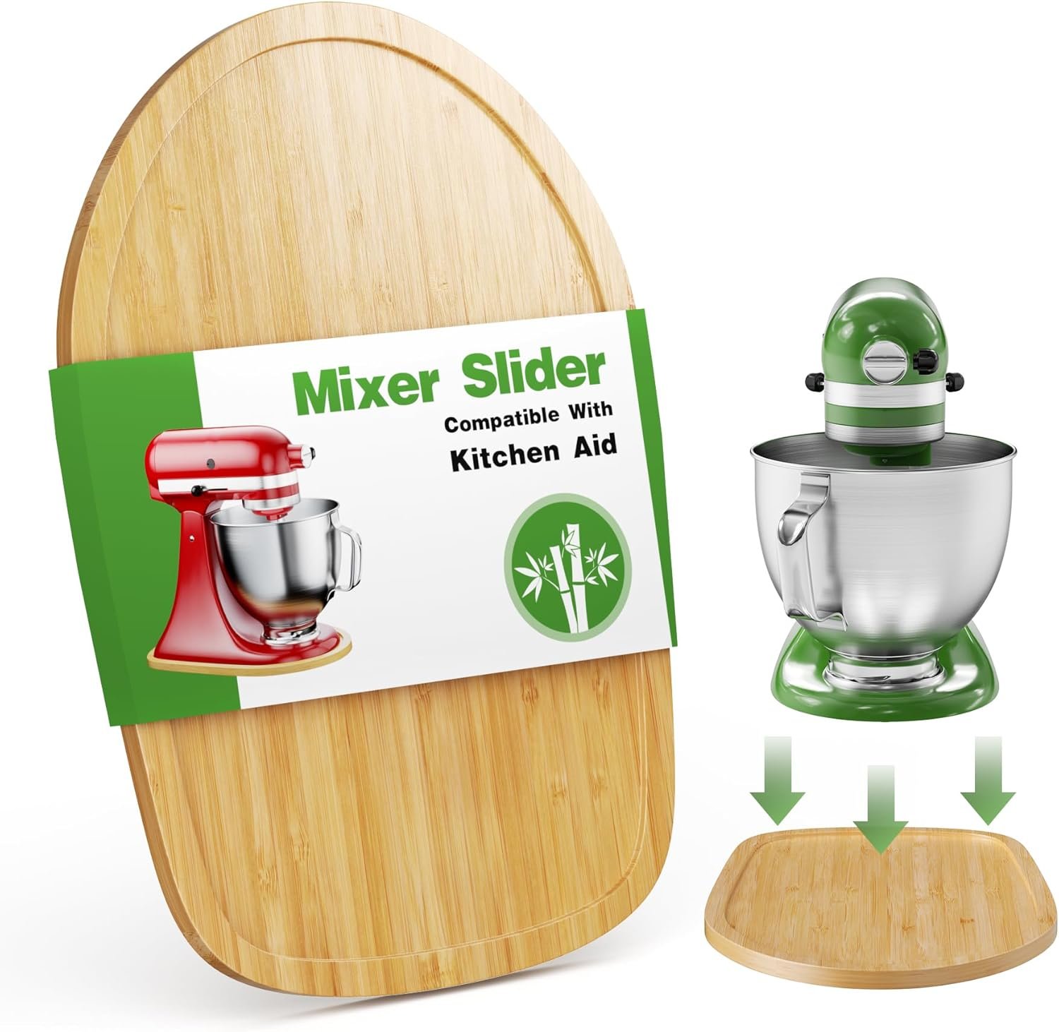 Food-Grade Bamboo Mixer Slider for KitchenAid 4.5-5 Qt Tilt Head Stand Mixer, Appliance Sliding Mat for Kitchenaid Artisan, Kitchen Countertop Storage Accessories Mixer Moving Tray Attachments