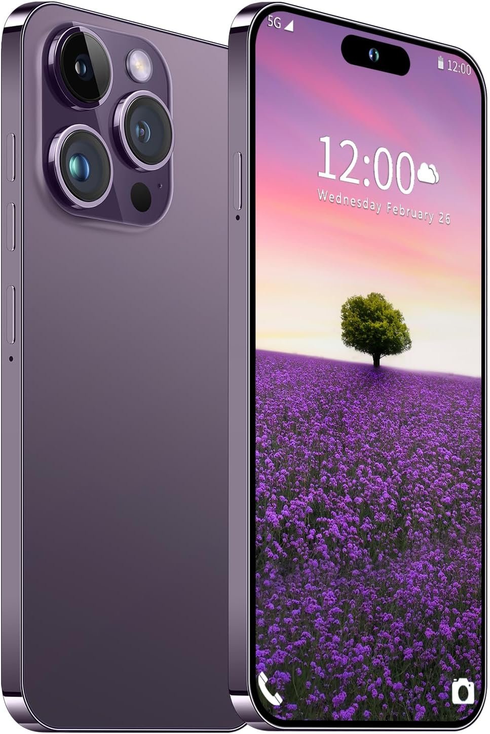 I15 Pro MAX Unlocked Phone, The Phone Battery 6800mAh 6.82″ HD Screen Cell Phone, Android 13.0 6+256GB with 128GB Memory Card Smartphone, Face ID/Fingerprint Lock/5G/GPS (Purple)