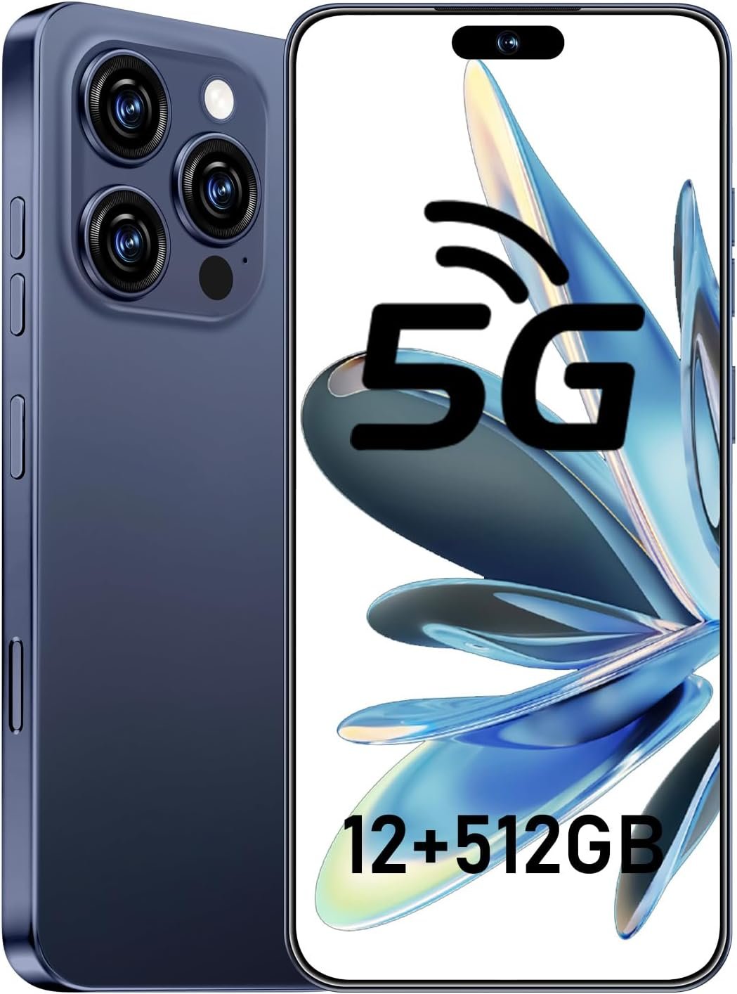 I16 PROMAX 5G Phone,Smartphone Unlocked Cell Phone 12GB+512GB/6.99“ HD Screen Display/68MP+108MP Camera/7000 mAh, Dual SIM Card/Face Unlock/Fingerprint Button Unlock-and take Photos (Dark Blue)