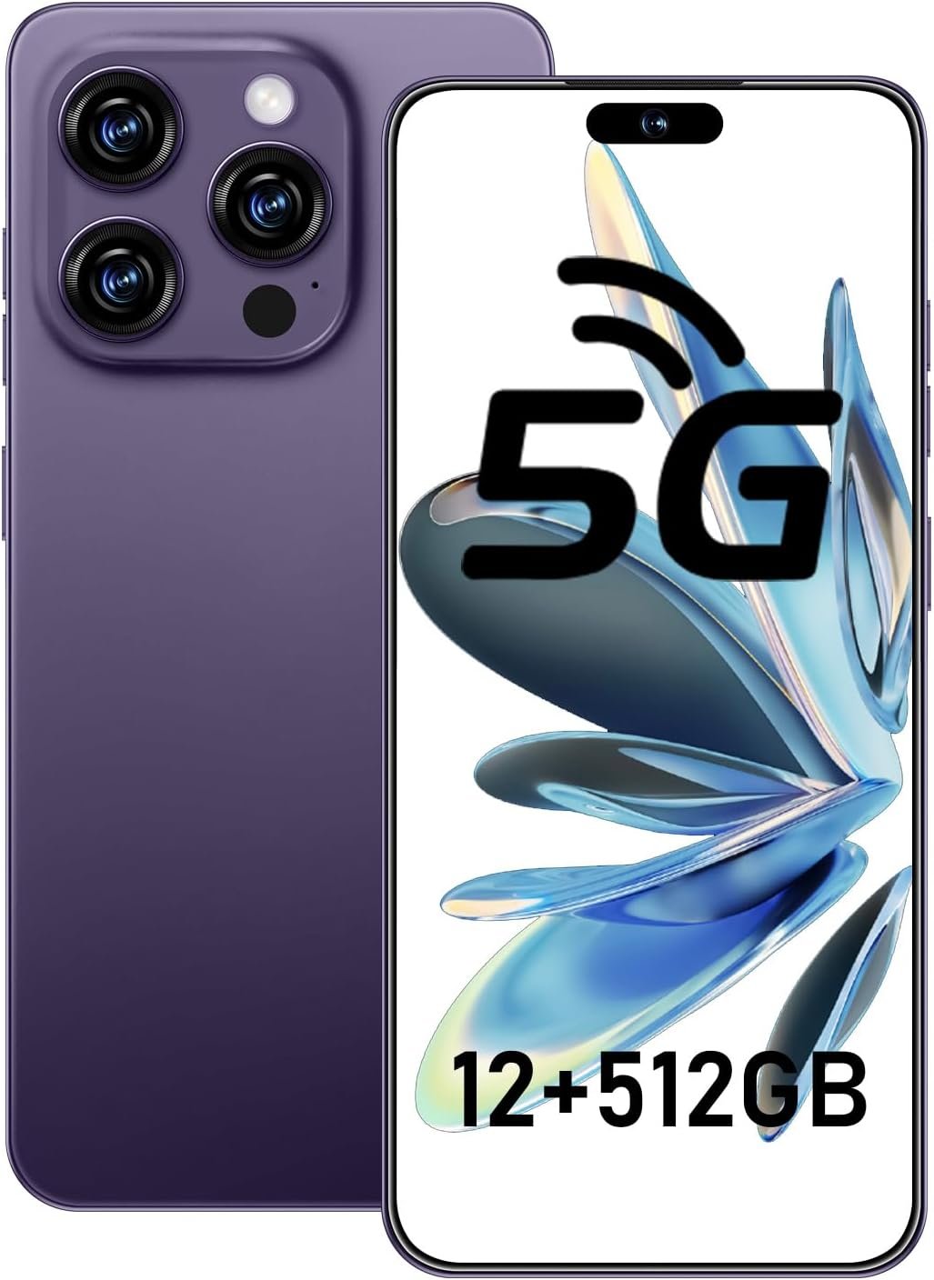 I16 ProMax Smartphone Unlocked Cell Phone, 6.99“ HD Screen5G Phone, 12+512GB phone unlocked, Android 13.0, 68+108MP Zoom Camera, Fingerprint Button Unlock-and take photos,Dual SIM (Deep Purple)