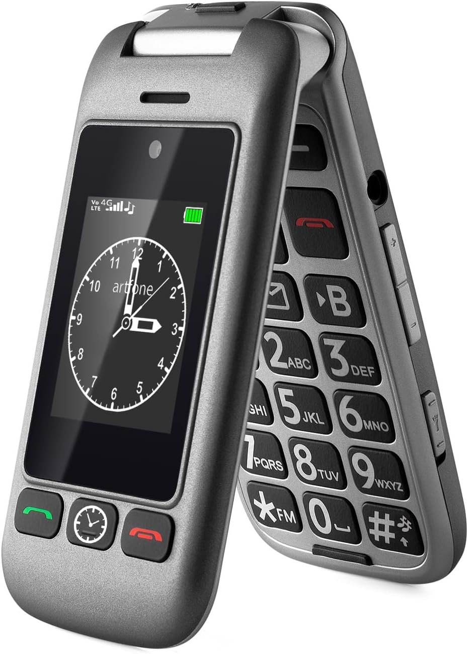 KELIN artfone 4G SIM-Free Foldable Mobile Phone for The Elderly with Big Button, LTE Easy to Use Basic Flip Senior Phone with SOS Button,Camera,Loud Volume,Charging Dock and Flashlight