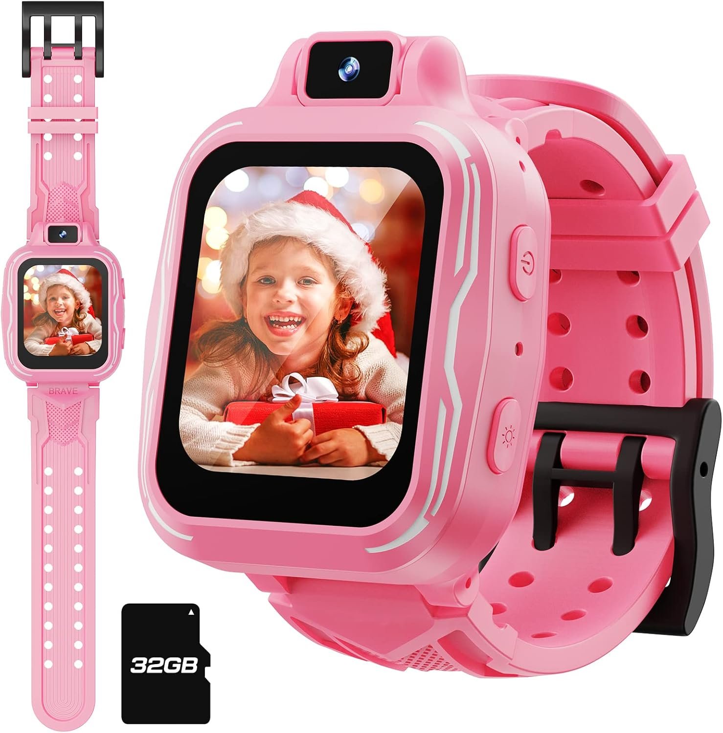 Kids Digital Watch Girls, Best Christmas Birthday Gifts for Age 3 4 5 6 7 8 9 Years Children,Touchscreen Toddler Sport Smart Watch with Camera FM MP3 Pedometer – Light Pink with 32GB SD Card