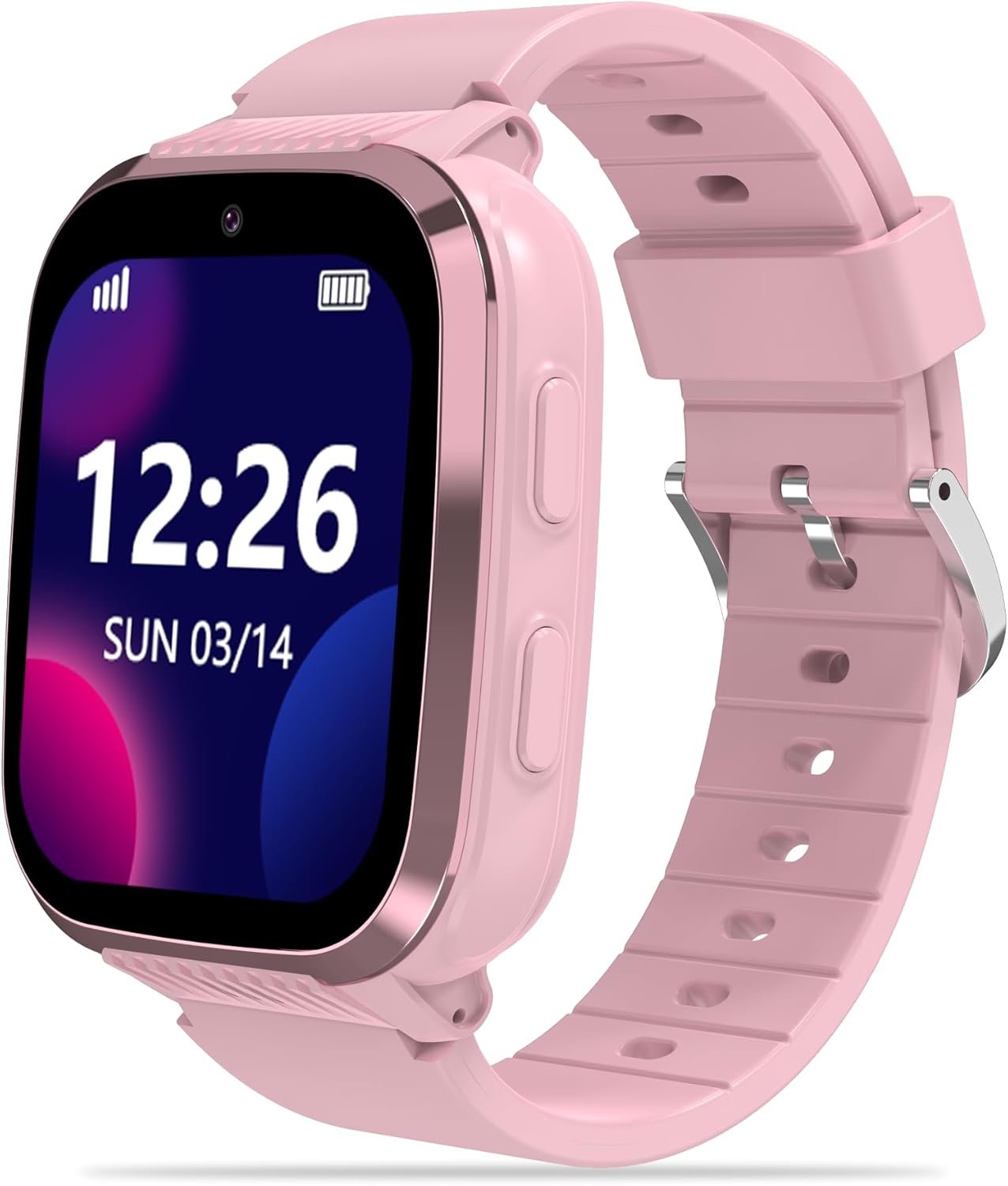 Kids Smart Watches Girls with GPS Tracker & Video Calling Texting 4G Kids Cell Phone Watch Age 5-12, 12/24 Hr One-Key SOS Call Voice Chat Alarm Clock Camera Pedometer Sport Mode Birthday Gifts(Pink)