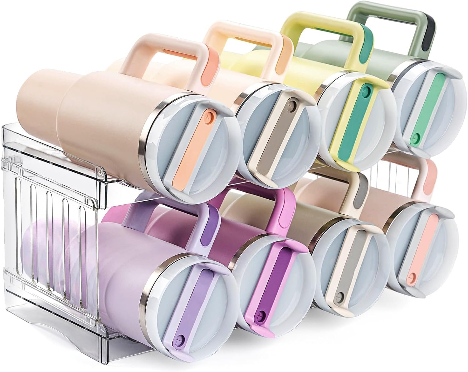 Large Tumbler Organizer for 8 Stanley Cup, Kitchen Organizers and Storage for Stanley Cup Accessories, Stackable Water Bottle Organizer Fits 20/30/40 oz Cup, Good for Kitchen Storage Fridge Organizer