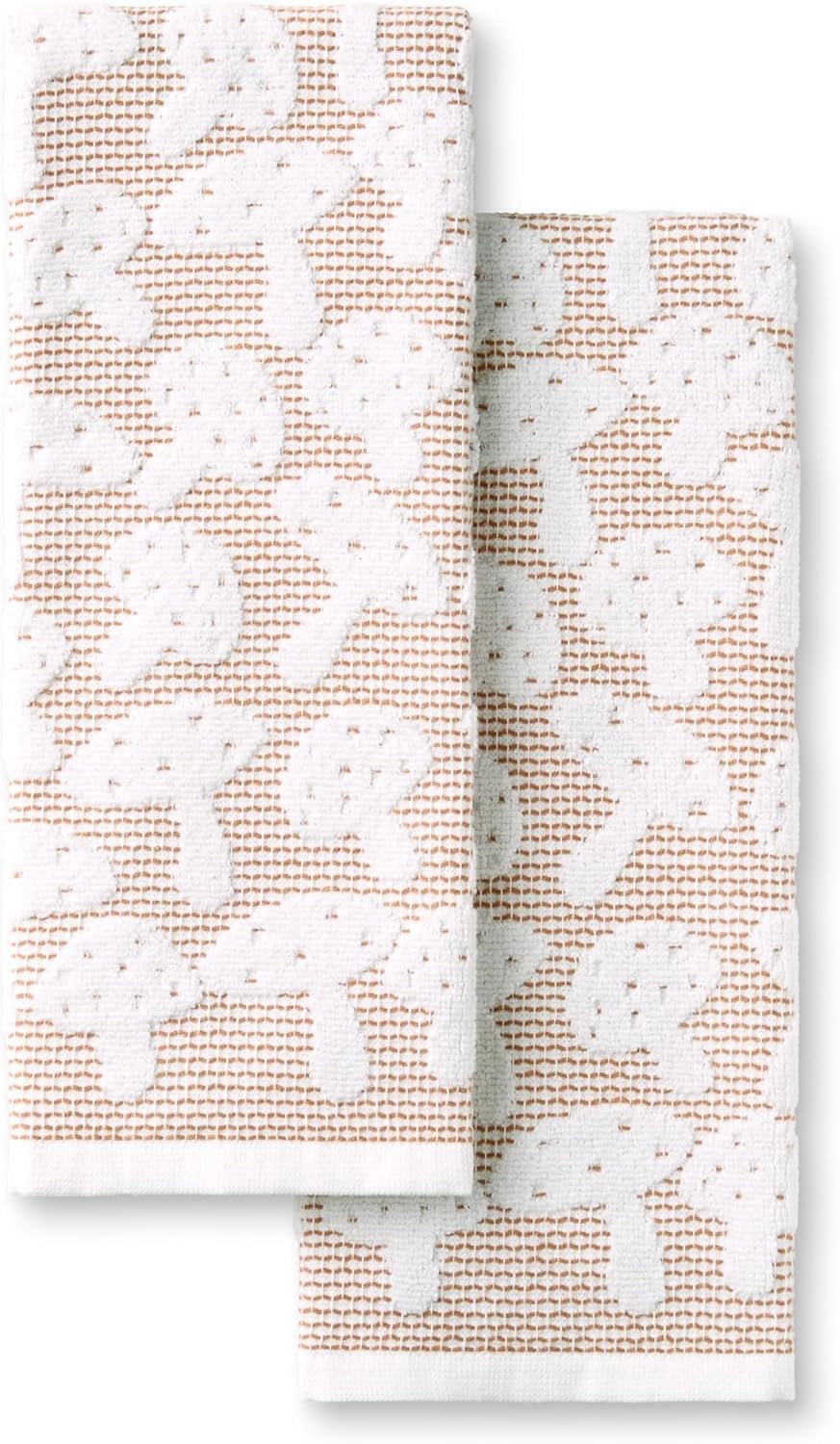 Martha Stewart Woodland Harvest Jacquard Mushrooms Kitchen Towel 2-Pack Set, 100% Cotton with Absorbent Honeycomb Texture, Decorative Kitchen Towels, Brown, 16″X28″