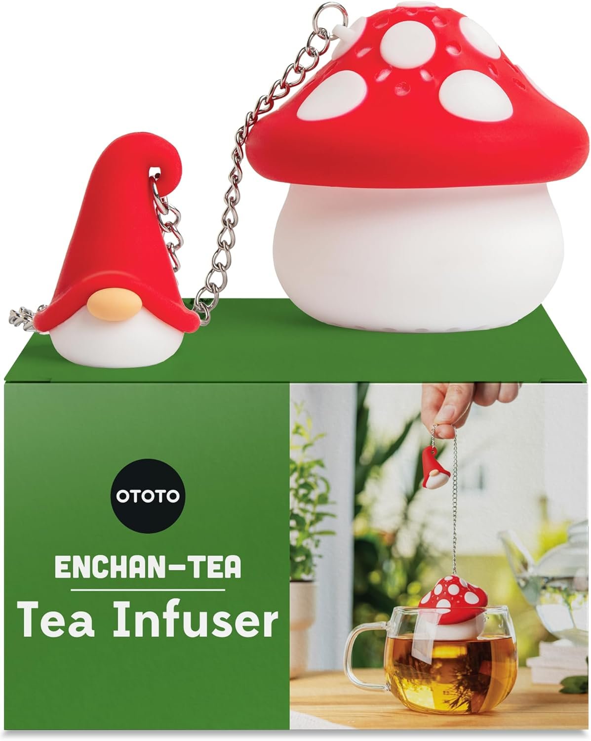 NEW!! OTOTO Enchan-Tea Infuser – Gnomes Tea Strainer, Mushroom Gifts, Cute Kitchen Accessories, Tea Gifts, Reusable Tea Strainers for Loose Tea, Tea Accessories, Tea Infuser for Loose Leaf Tea Steeper