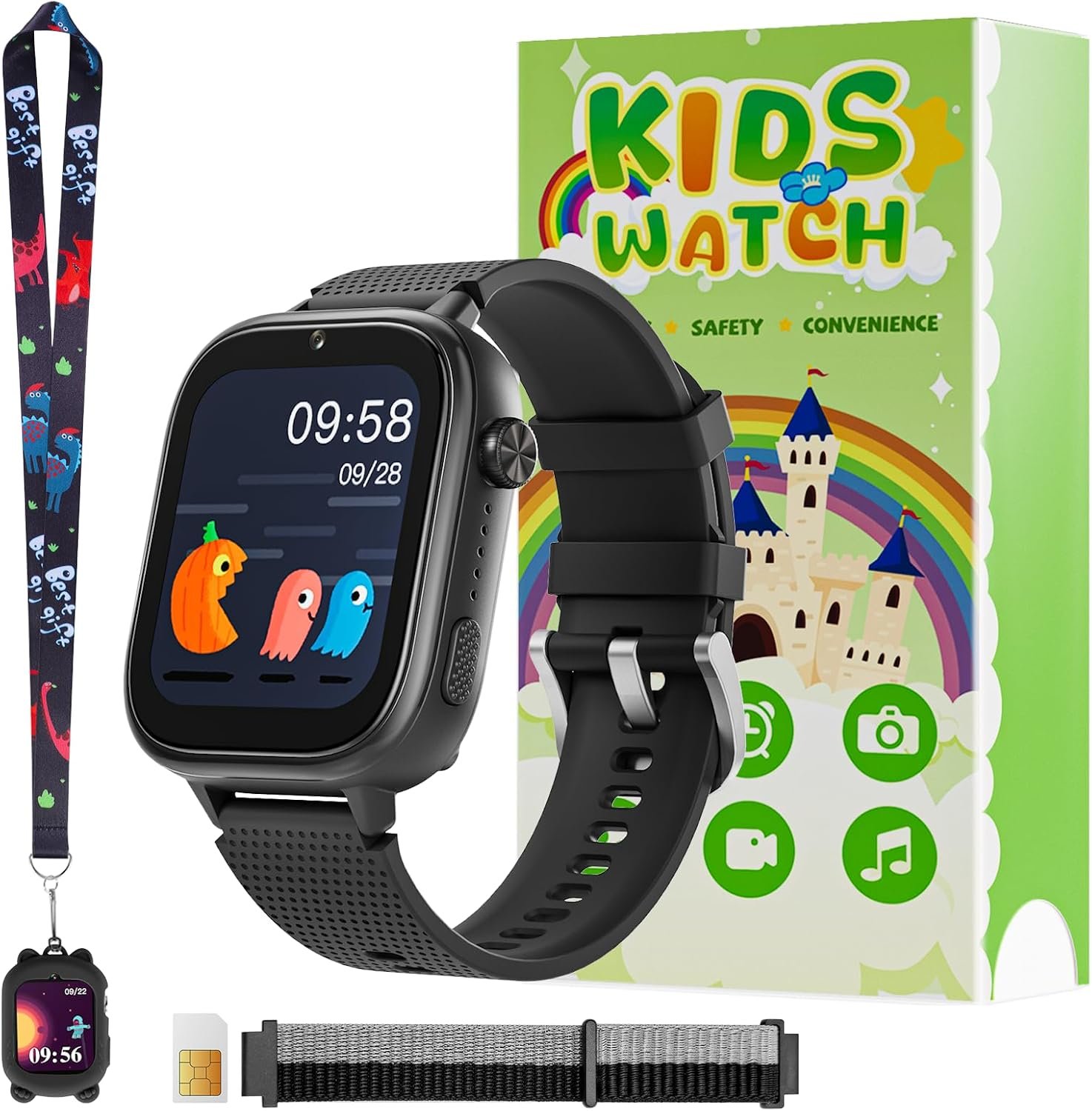 OKYUK 4G Smartwatch, Kids Watch for Kids with SIM Card, 47 Exciting Games, Two-Way Calling Feature, SOS Emergency Call Button Ideal for Kids Aged 3-12, Children’s Cell Phone Alternative (Black)