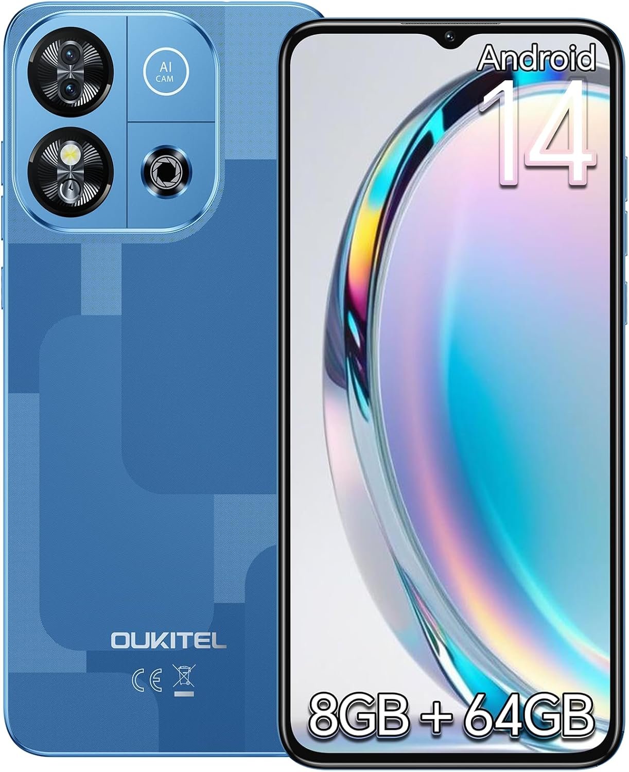 OUKITEL C57S Cell Phone Android 14 Smartphones – 8GB RAM 64/128GB ROM Mobile Phones, 6.52 inch HD+, 4300 mAh Smartphone for Teenagers, Octa-core, 13 MP + 5 MP Cell Phones Dual SIM 4G T-Mobile Phone