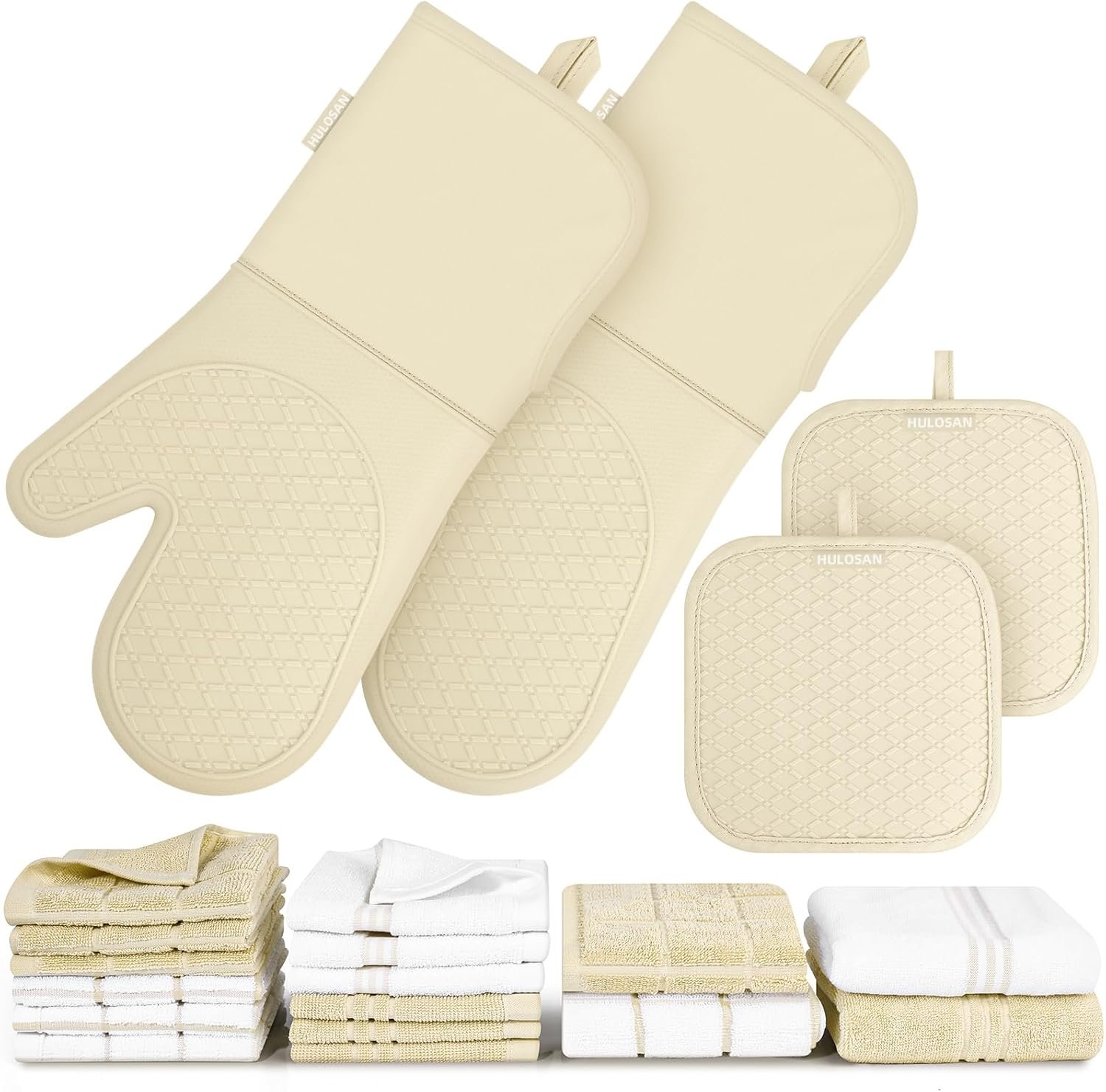 Oven Mitts Pot Holder Kitchen Towels 100% Cotton Dish Towels for Kitchen,Super Soft and Absorbent Kitchen Hand Towels/Tea Towels.Pot Holder,Oven Mitt Heat Resistant,Silicone Grip,Gift Set