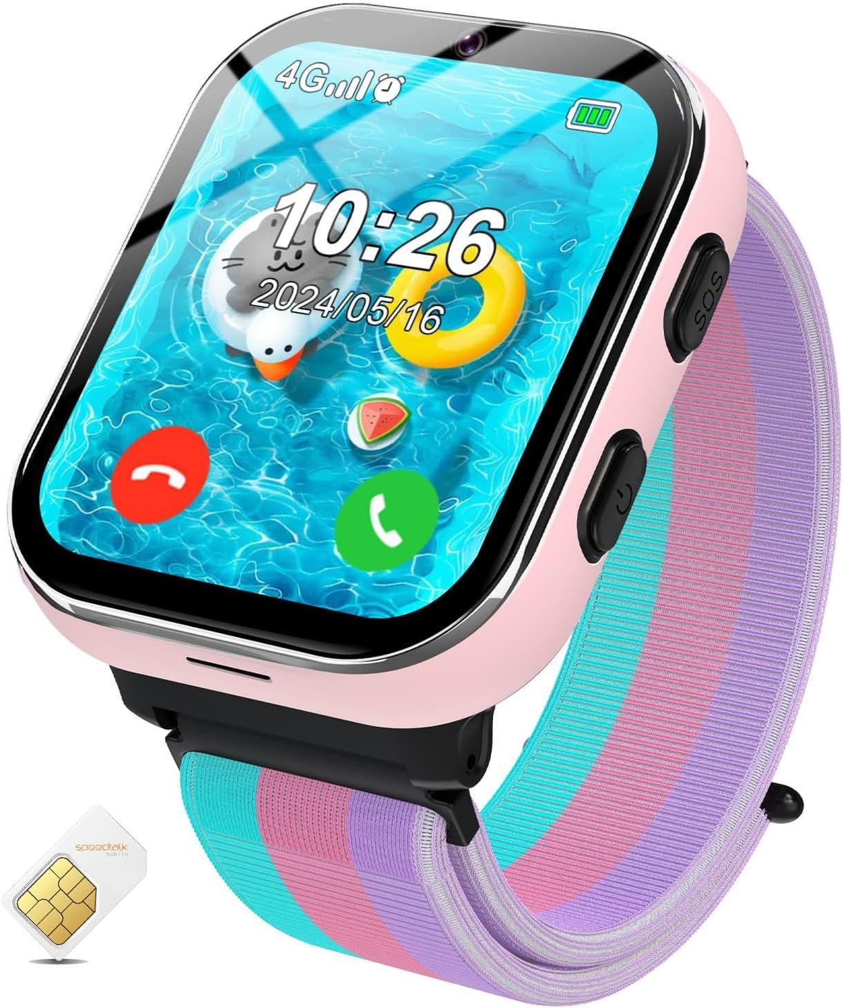 Smart Watch for Kids, 4G Kids Smartwatch Phone Touch Screen, Call SOS Games Pedometer Fitness Alarm Calculator Clock Camera Music Player, Suitable for Children Aged 4-12 Years Old, Pink