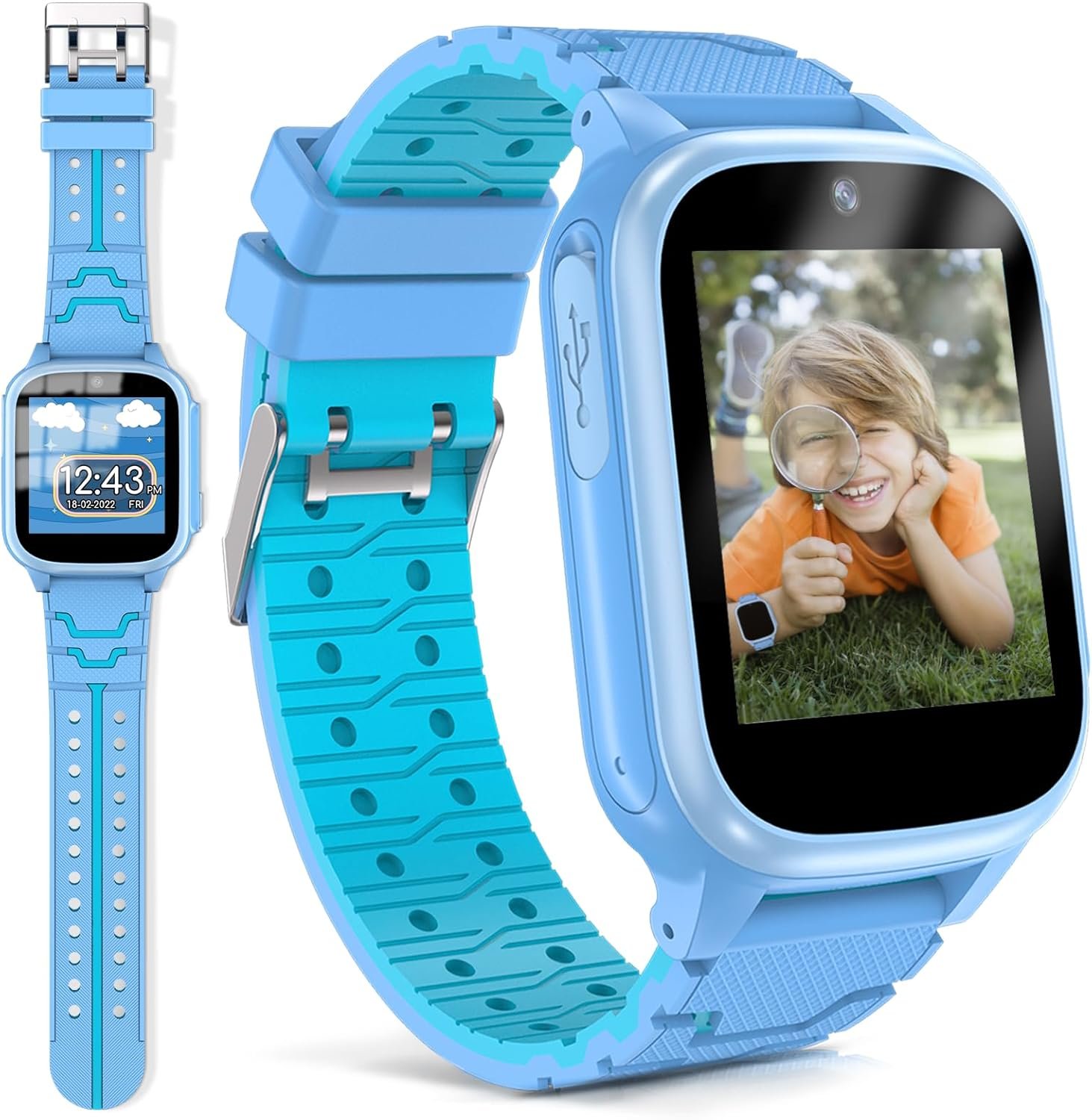 Smart Watch for Kids Boys Girls – Kids Smart Watches with 15 Games,Habit Tracker,2 Camera,10 Stories, Watch for Kids Boys Girls Ages 3-10(Blue)