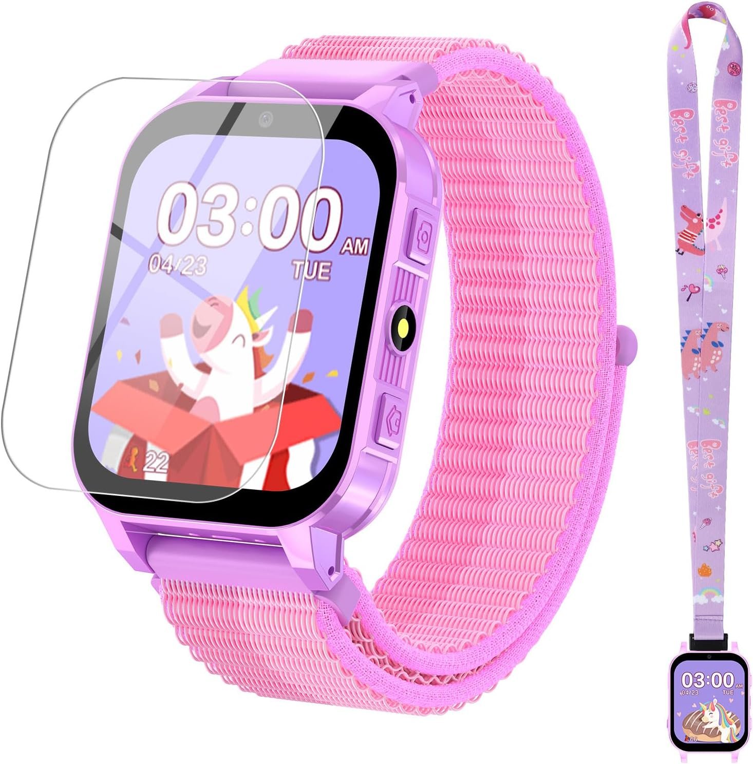 Smart Watch for Kids with 30 Puzzle Games, 140 Educational Learning Cards, Screen Protector, HD Touch Screen, Camera, Music, Pedometer – Perfect for Girls Ages 4-12 as Fun & Educational Birthday Gift